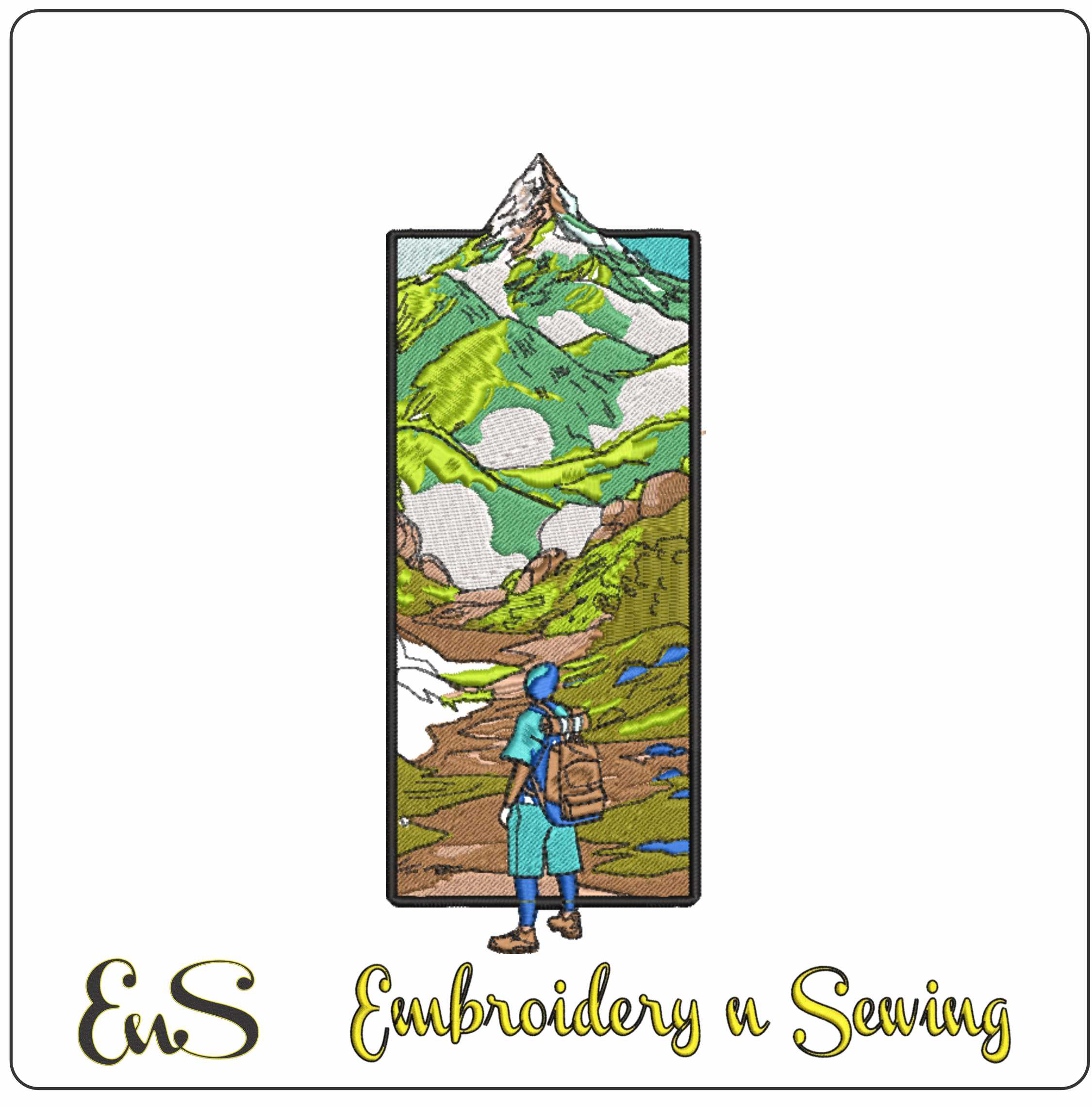 Walker looking at Mountain- Elegant embroidery design file - instant download