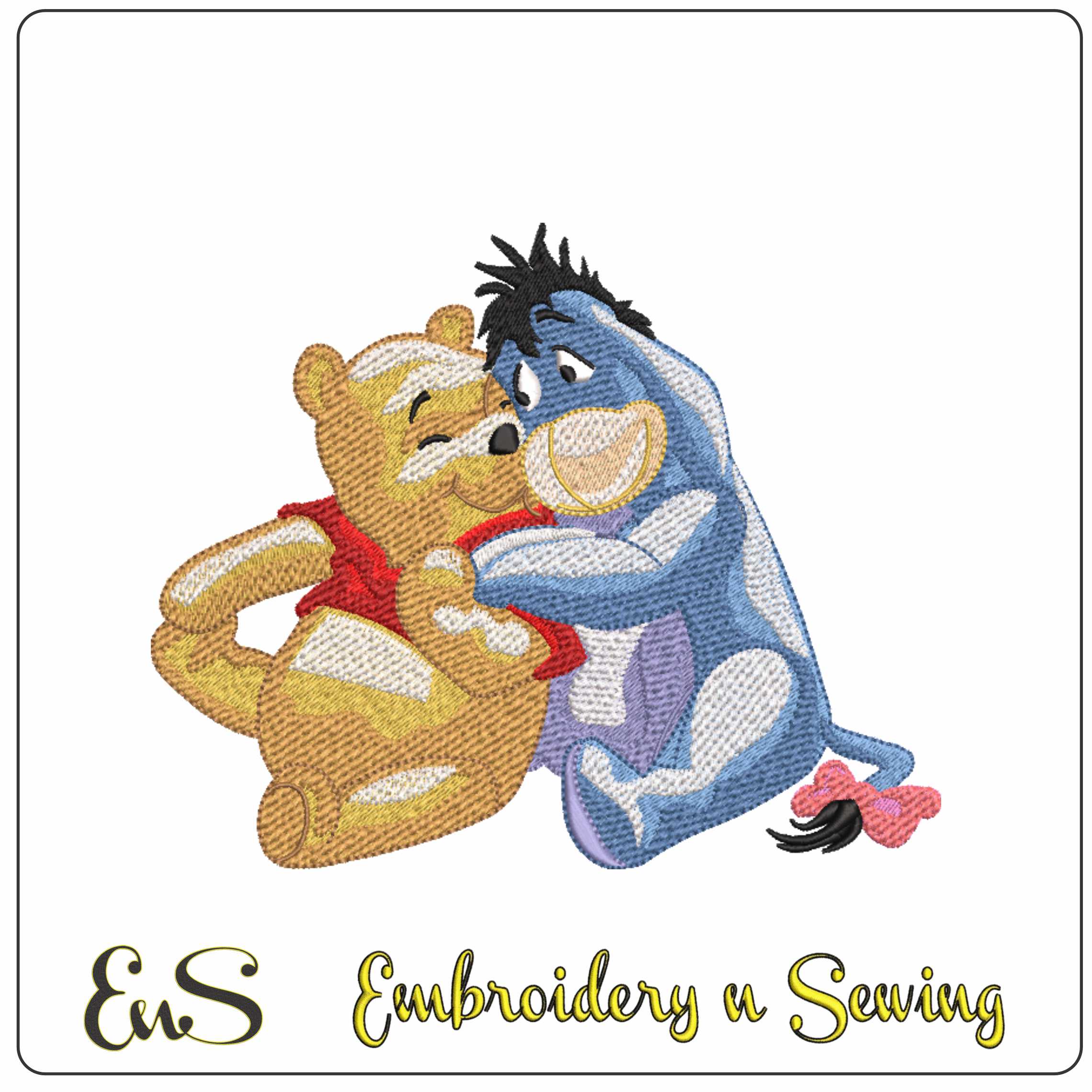 Winnie and Eyore- Elegant embroidery design file - instant download
