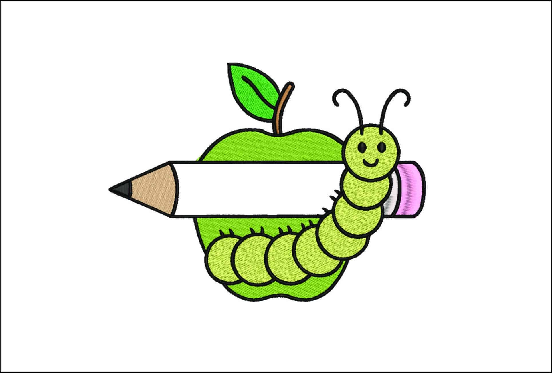 Apple Catapillar Blank Pencil for name- Elegant embroidery design file - instant download