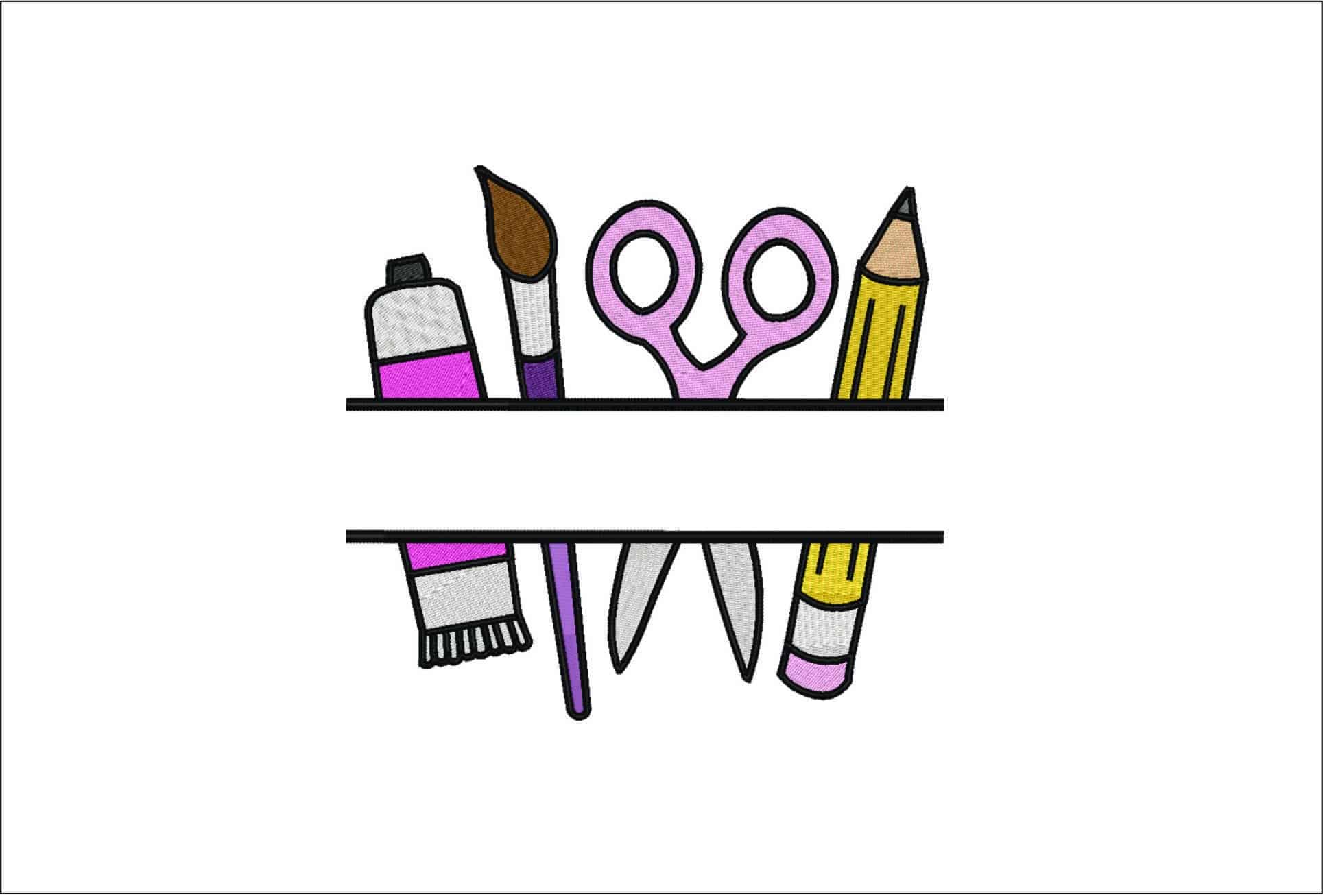 Art Materials with Name Space- Elegant embroidery design file - instant download
