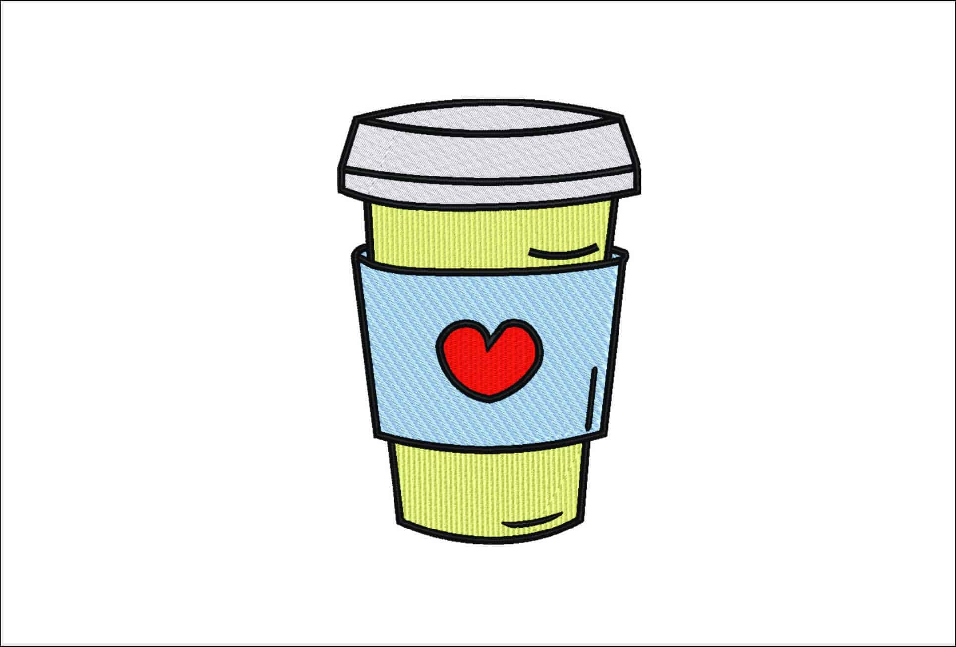 Coffee Cup with Love- Elegant embroidery design file - instant download