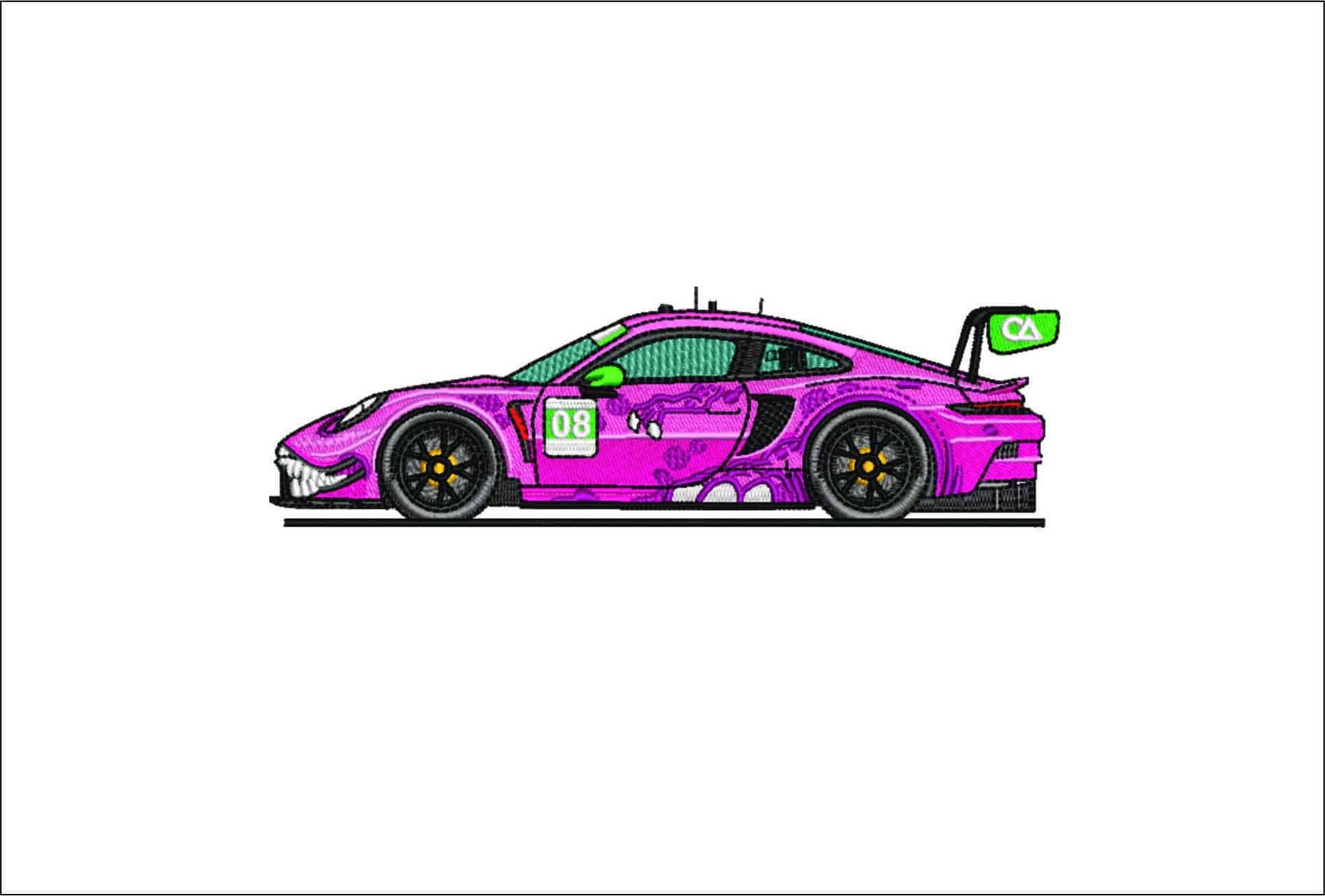 Dinosaur Porsche 911 GT3 RS- Elegant embroidery design file - instant download