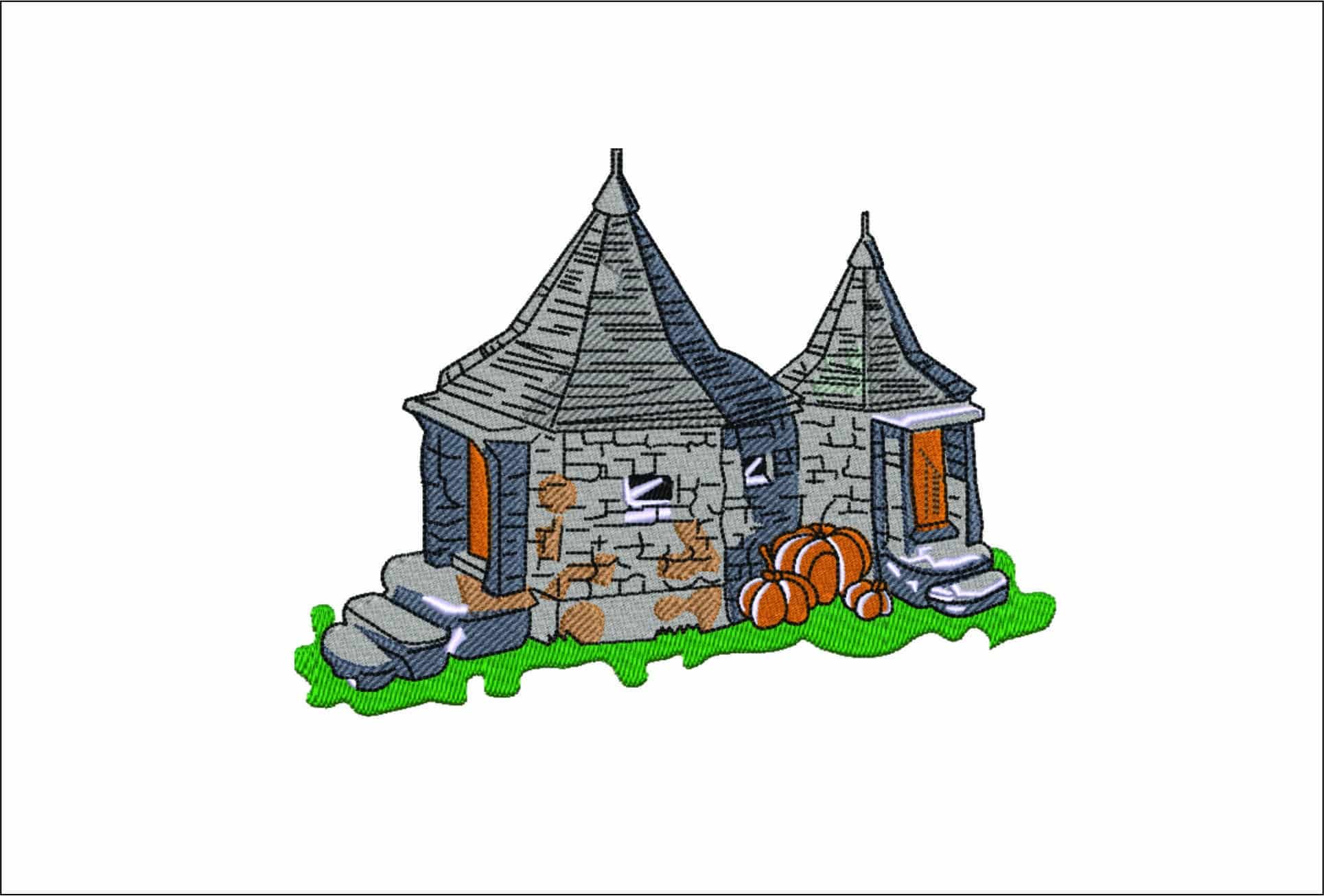 Hagrids Hut and Pumpkins- Elegant embroidery design file - instant download