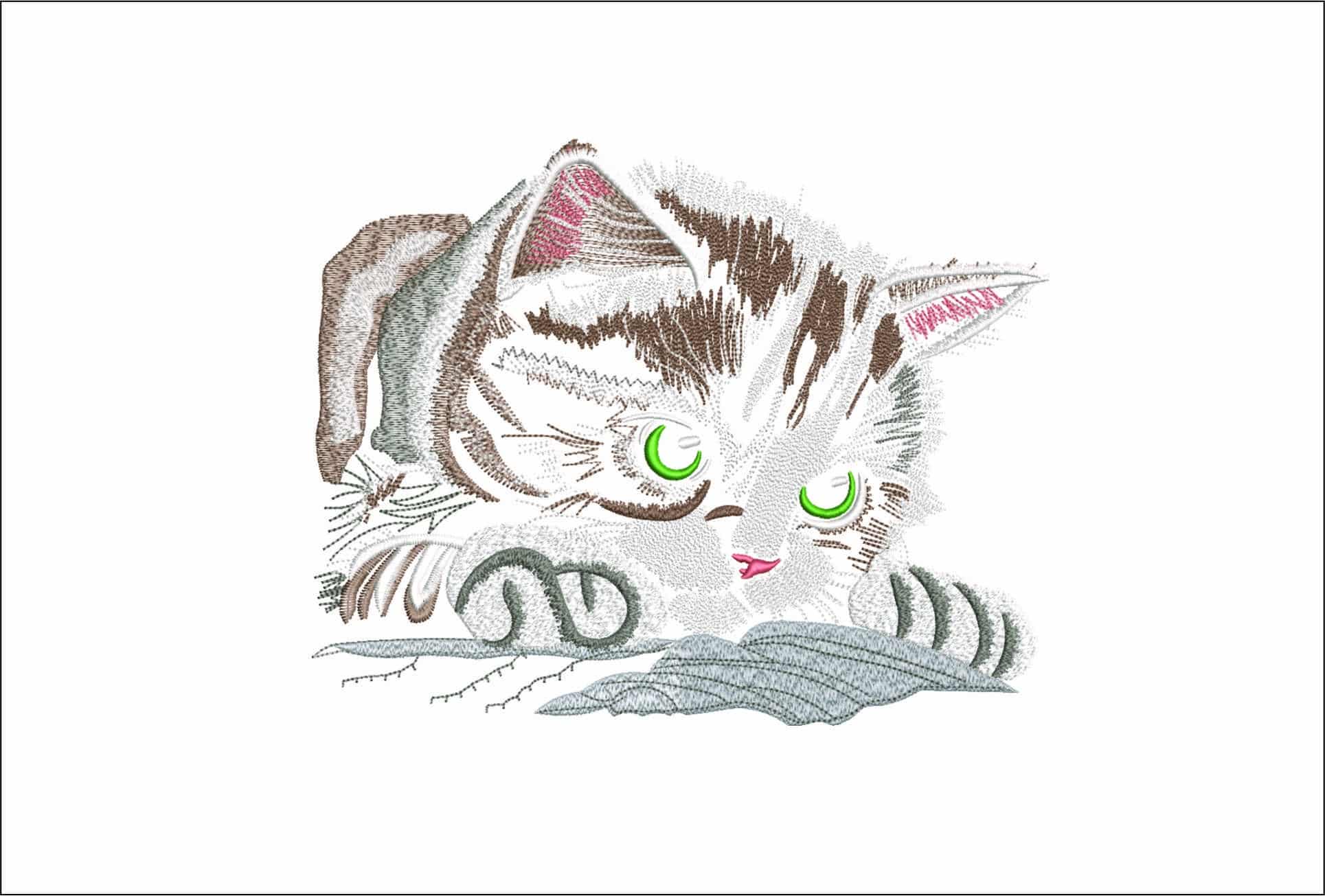 Kitten Resting- Elegant embroidery design file - instant download
