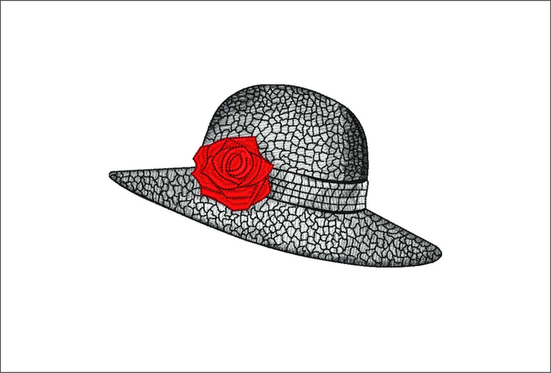 Ladies Summer Hat- Elegant embroidery design file - instant download