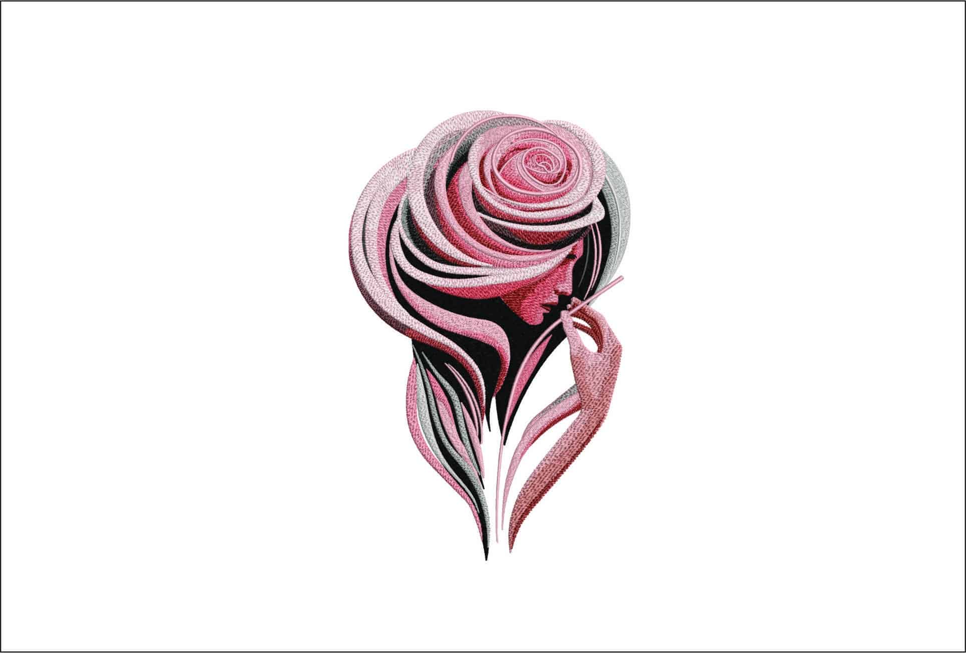 Lady Face Rose Hair- Elegant embroidery design file - instant download
