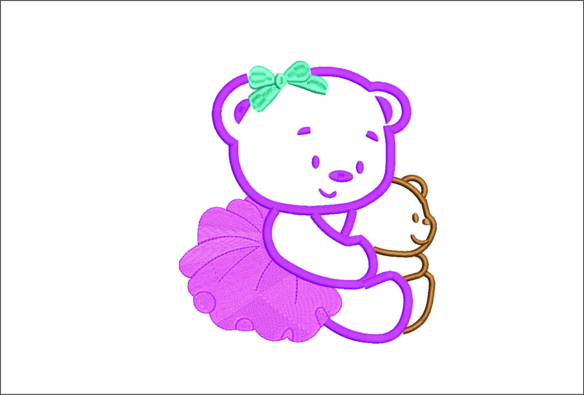 Bear Ballerina with teddy Applique- Elegant embroidery design file - instant download