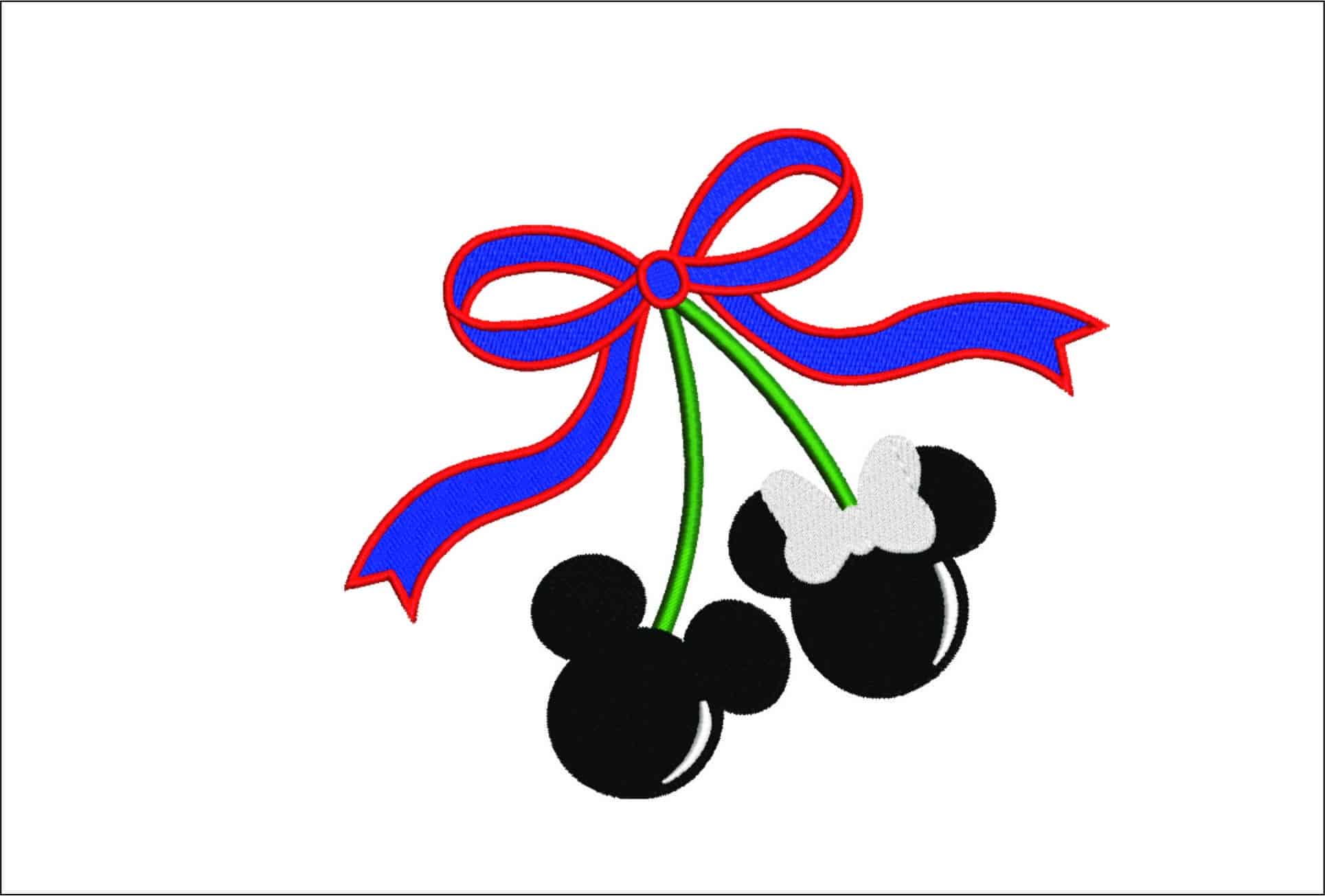 Mickey Minnie Cherries Bow- Elegant embroidery design file - instant download