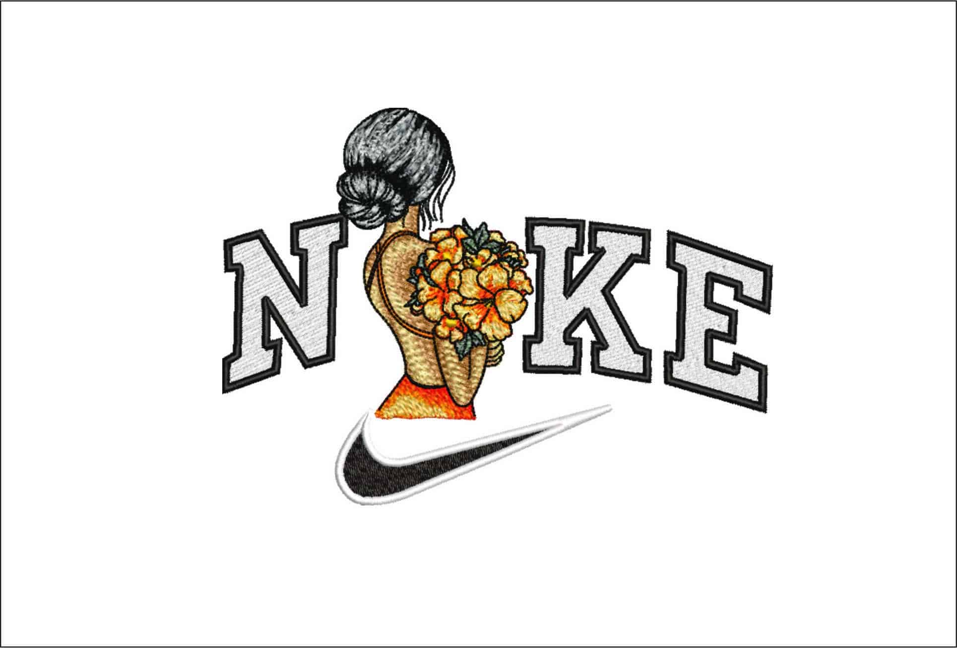 Nike Girl with Flower over shoulder- Ford-Elegant embroidery design file - instant download