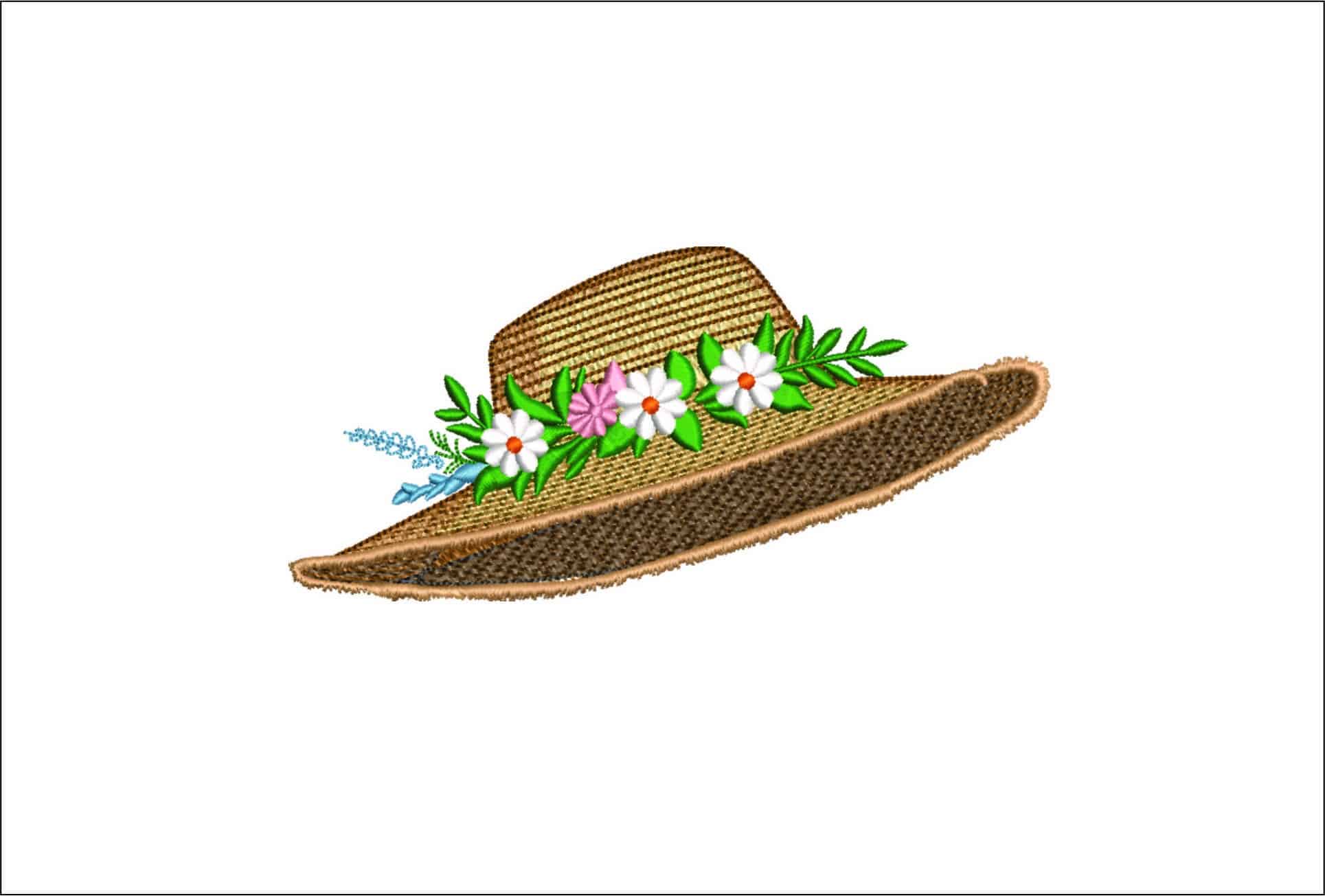Summer hat with flowers round rim-Elegant embroidery design file - instant download