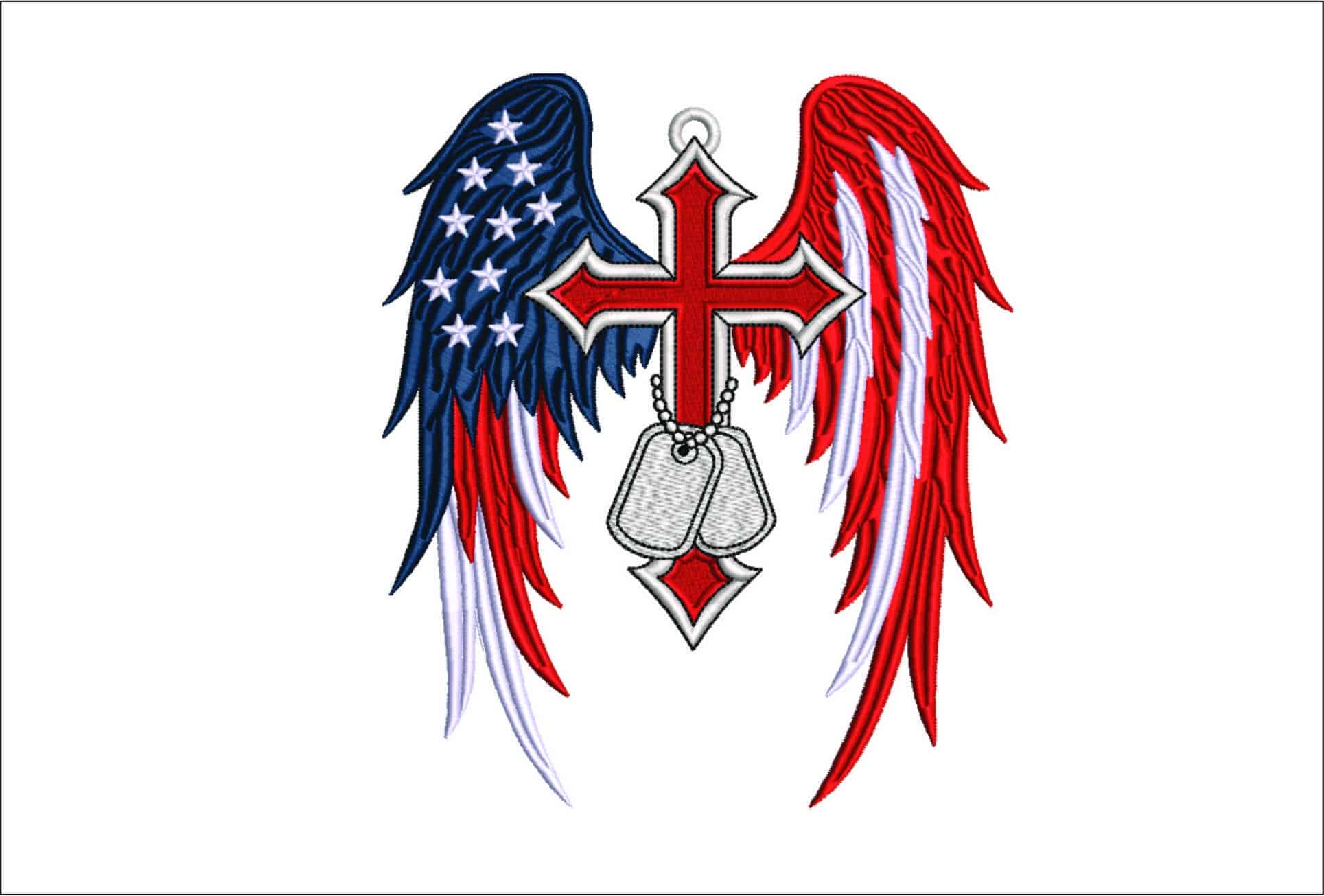USA Angel wings and Cross dog tags-Elegant embroidery design file - instant download
