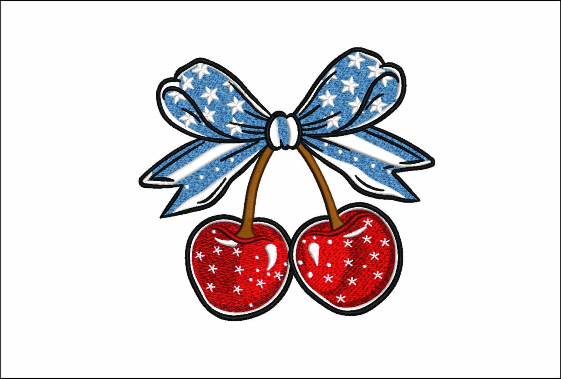 USA Cherries and Bow-Elegant embroidery design file - instant download