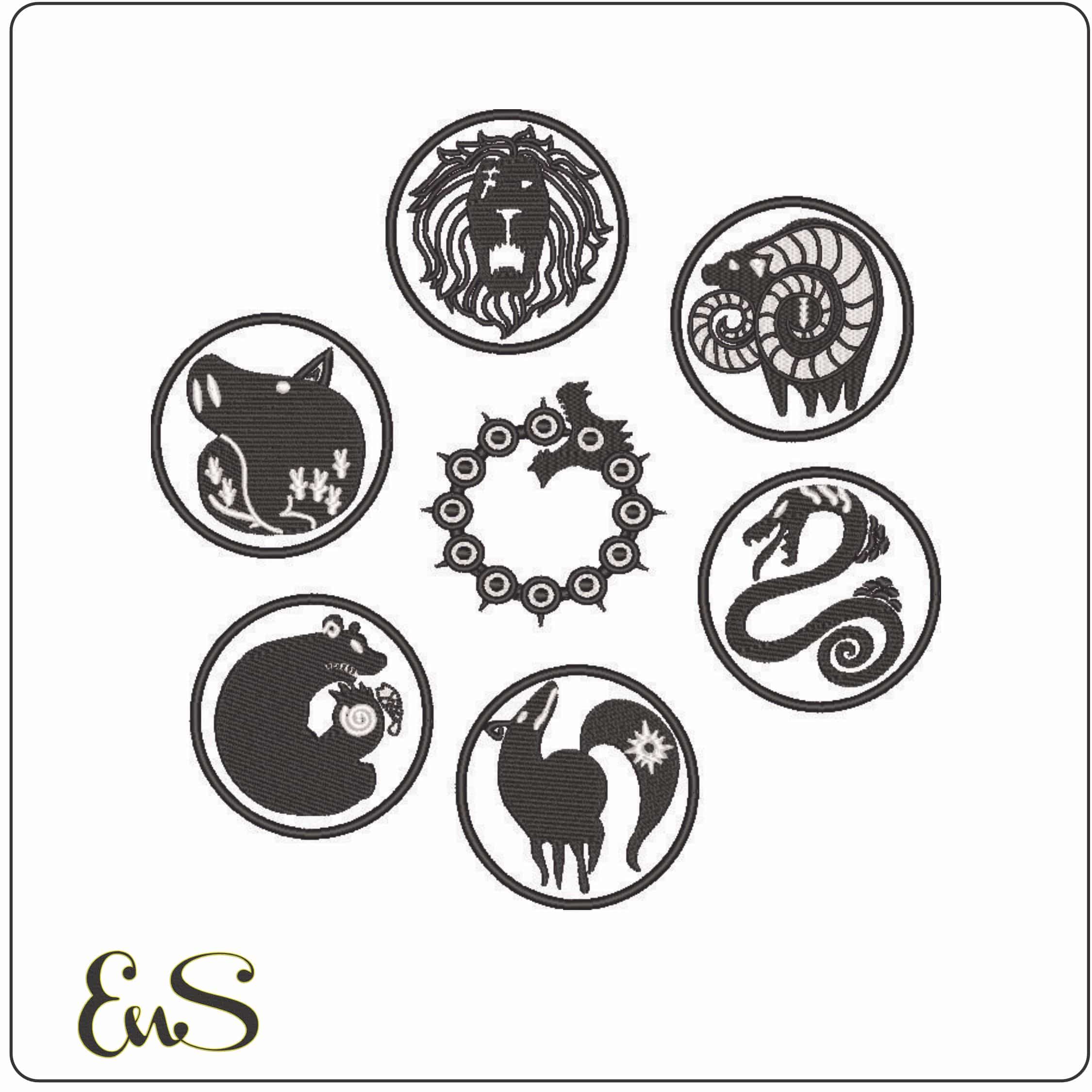7 Deadly Sins-Elegant embroidery design file - instant download
