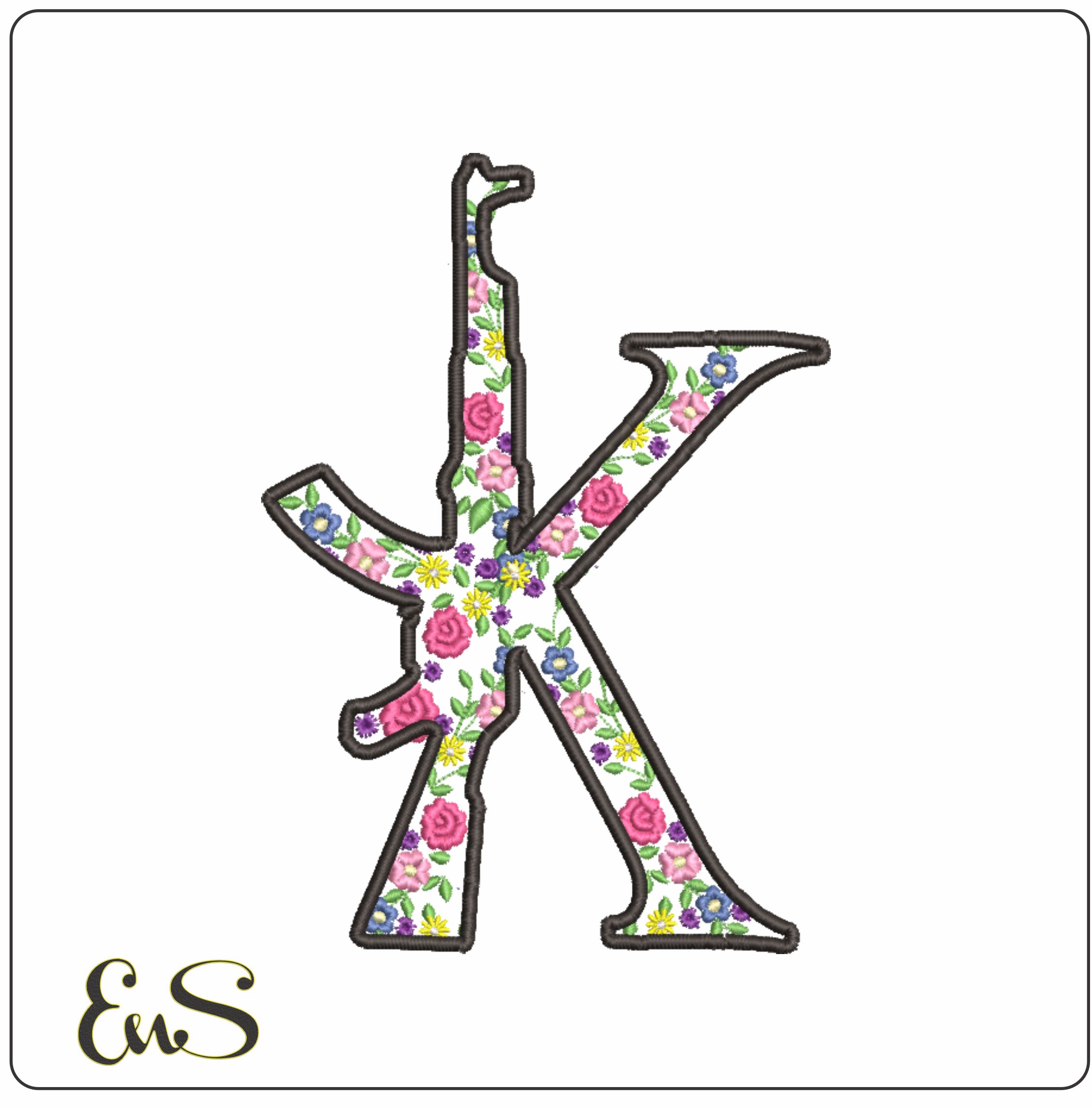 AK 47 Flowers-Elegant embroidery design file - instant download