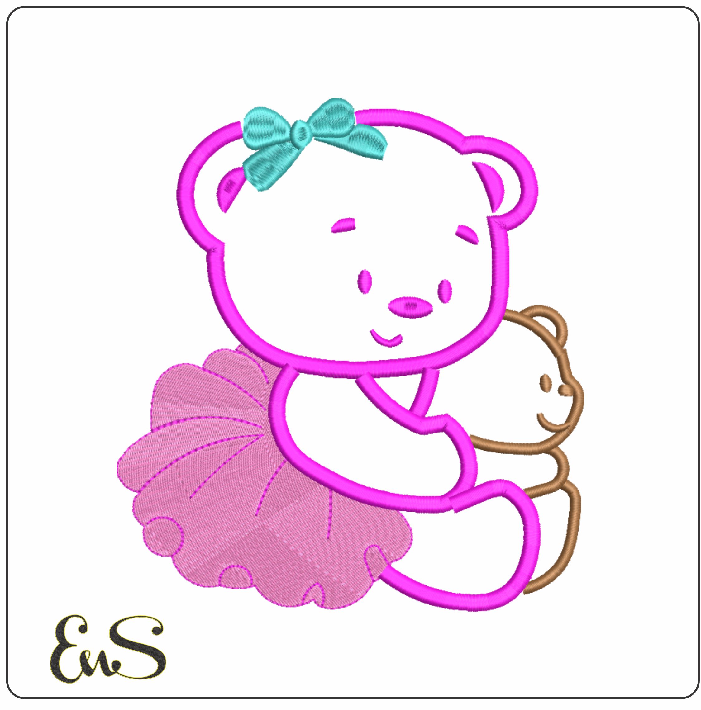Bear Ballerina with teddy Applique-Elegant embroidery design file - instant download
