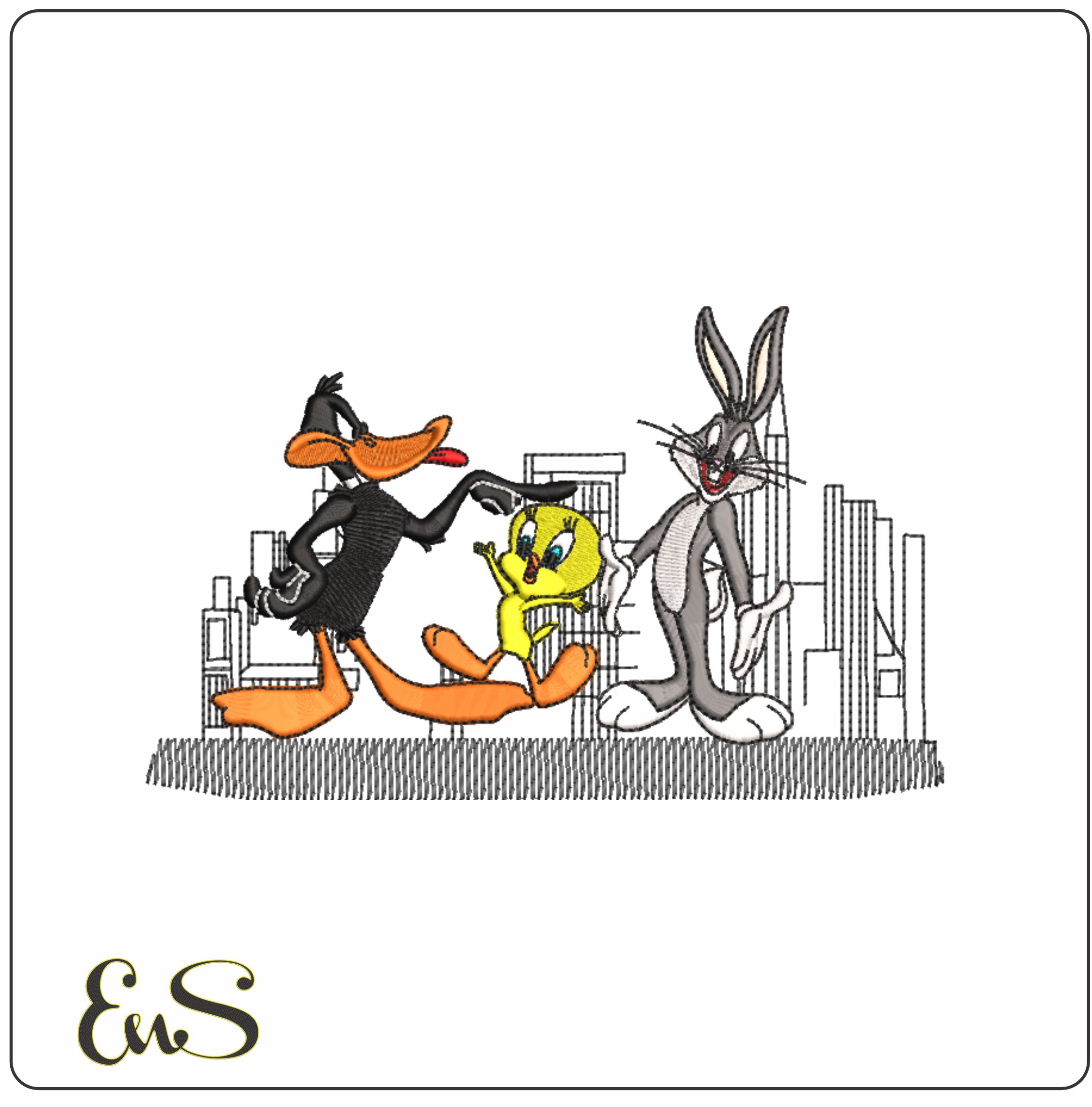Buggs Daffy Tweety - Looney Tunes-Elegant embroidery design file - instant download