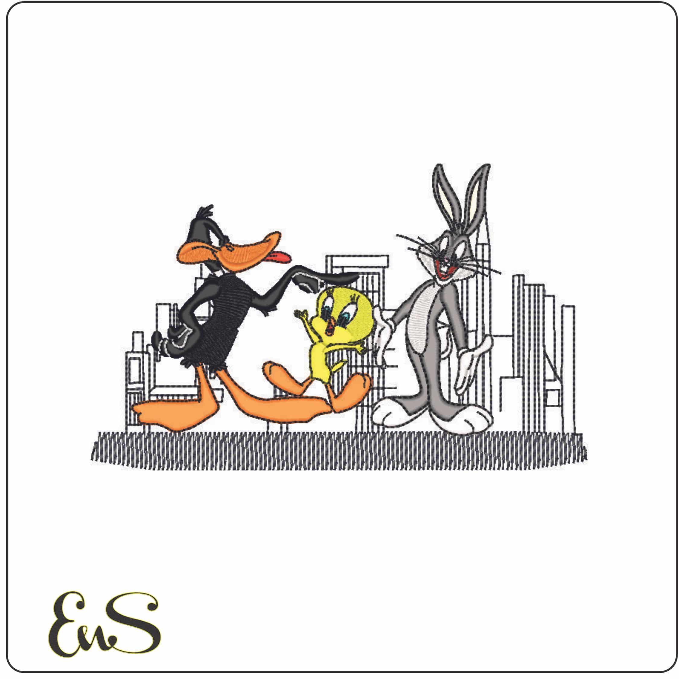 Buggs Daffy Tweety - Looney Tunes-Elegant embroidery design file - instant download