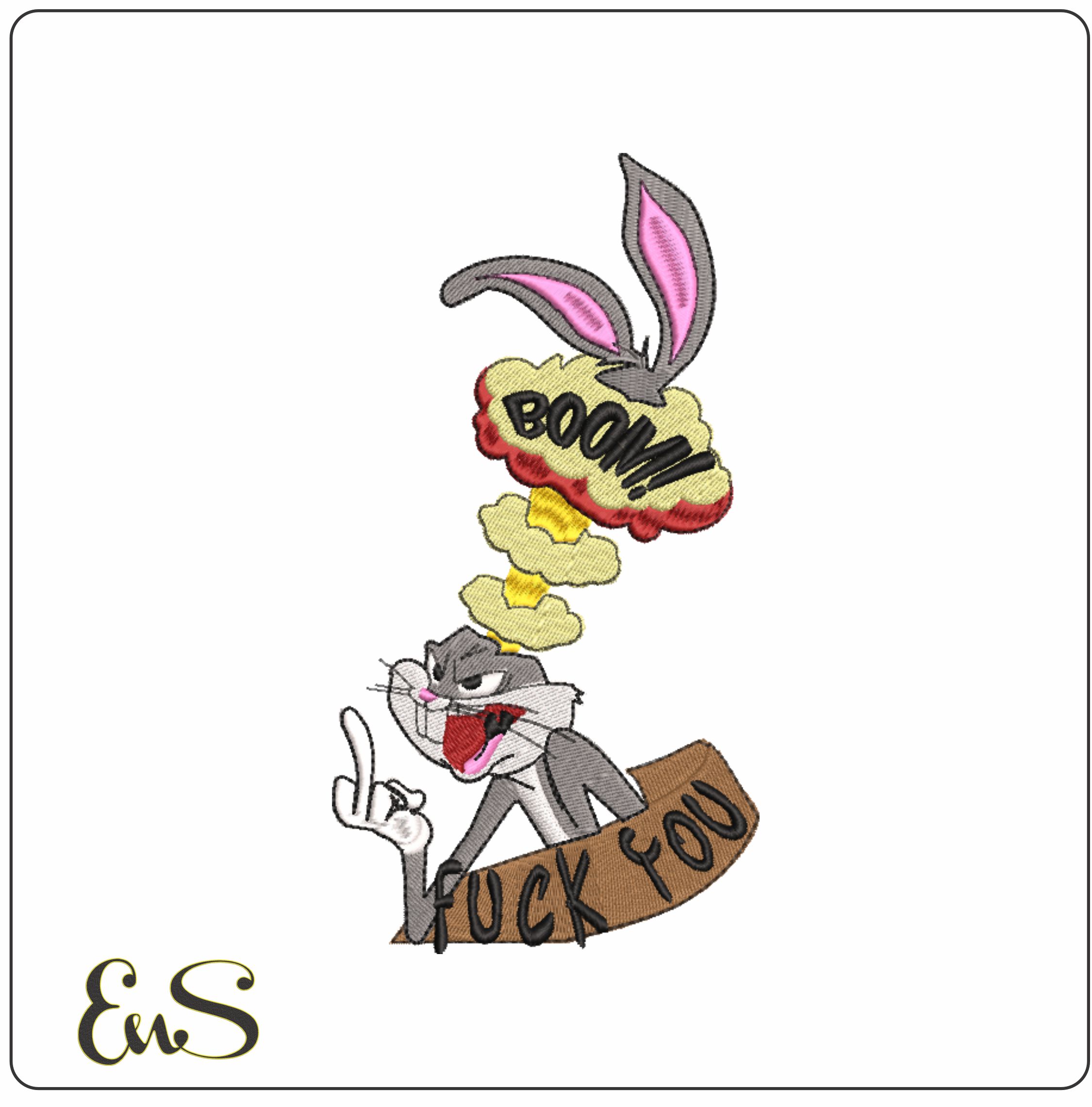 Buggs Head Explode Fu Looney Tunes machine embroidery design