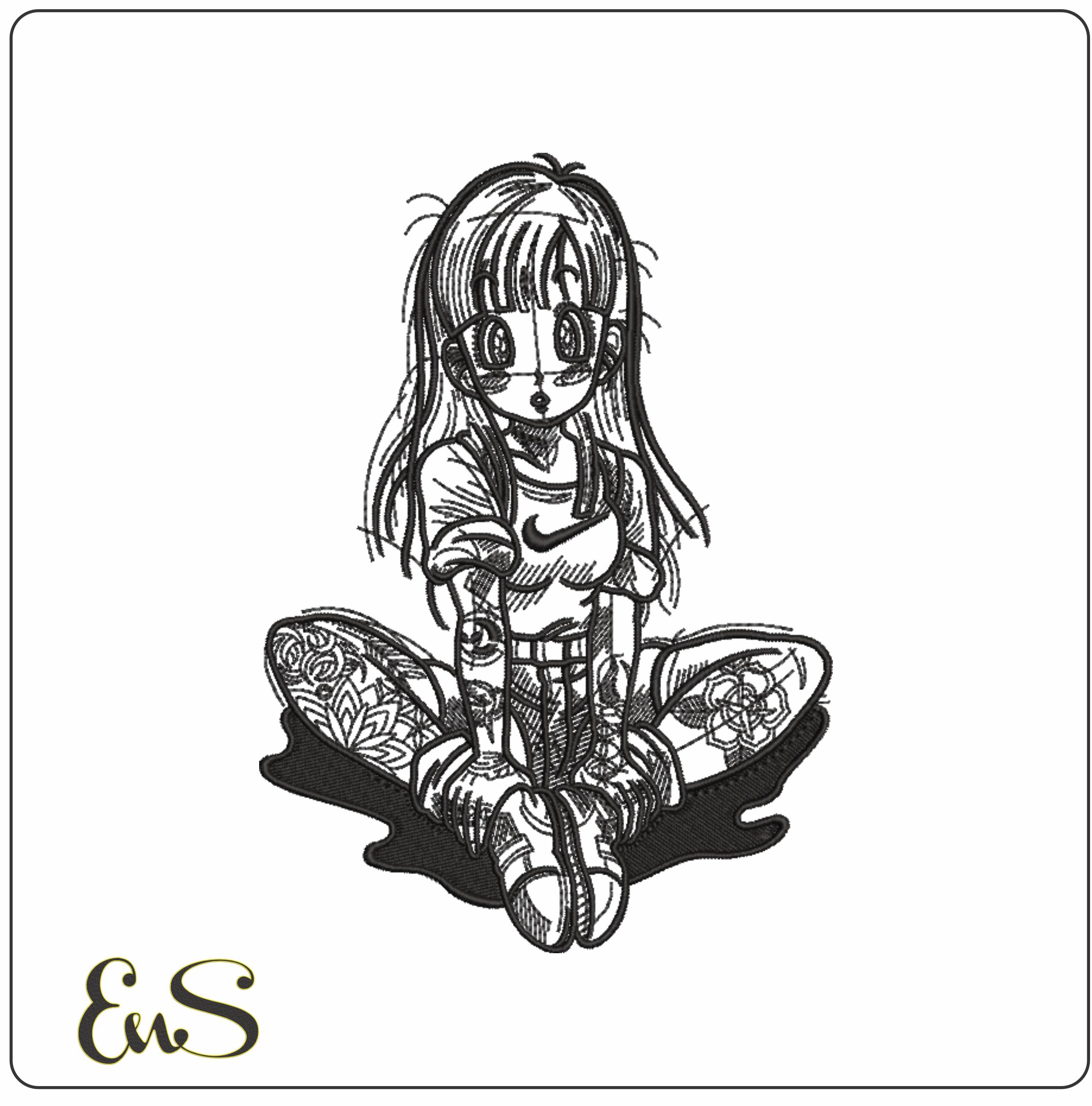 Bulma Line Art Nike - Dragon Ball - Anime-Elegant embroidery design file - instant download