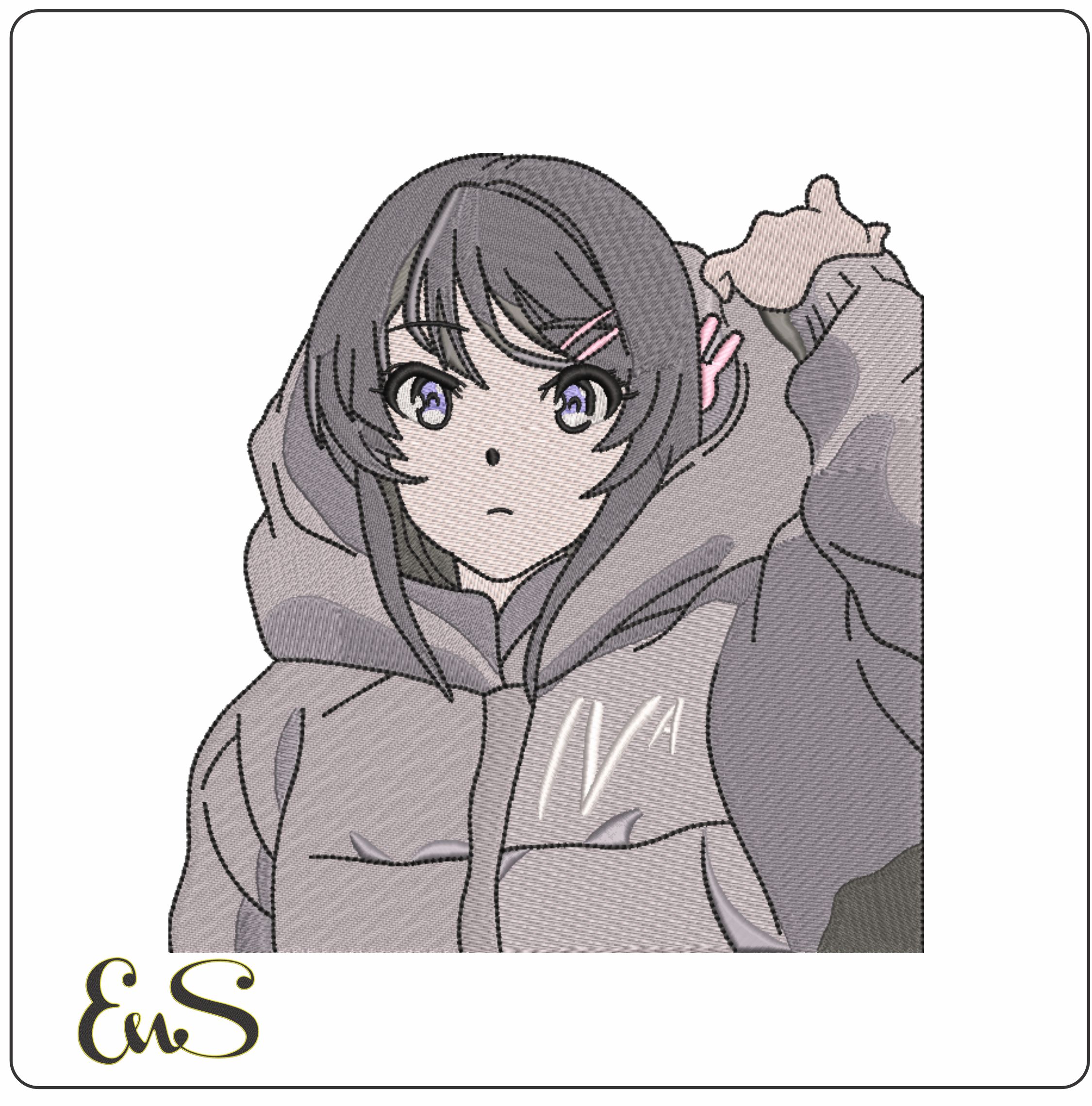 Bunny Girl Senpai In Coat Anime machine embroidery design