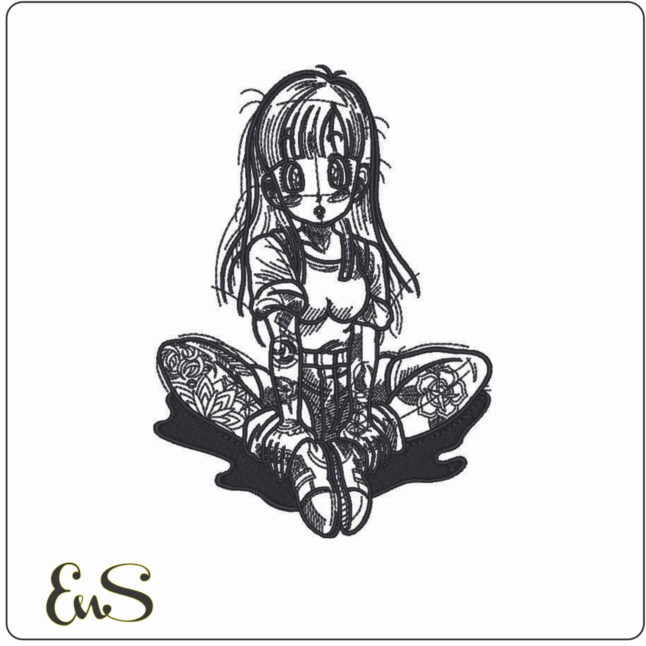 Bulma Line Art - Dragon Ball - Anime-Elegant embroidery design file - instant download