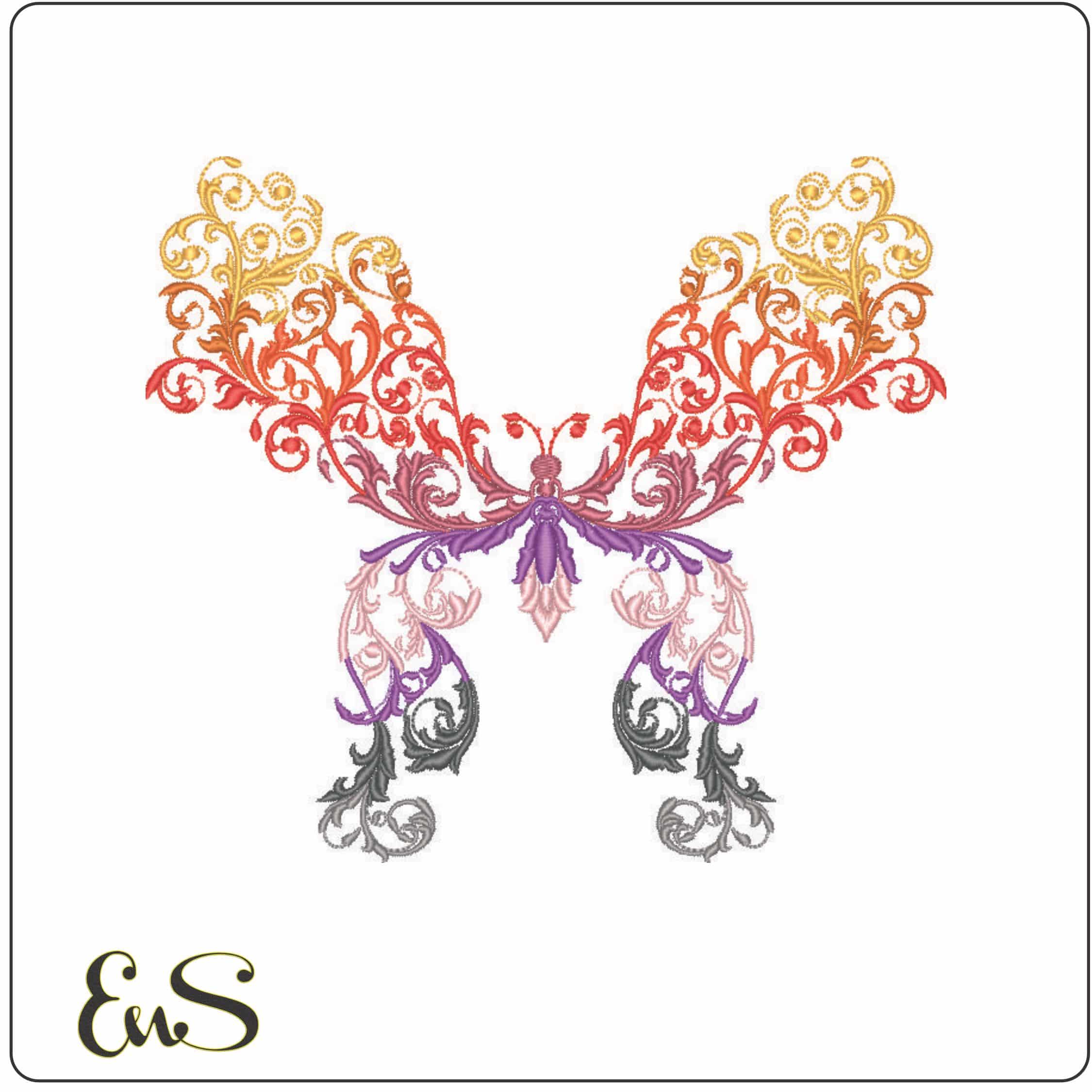 Butterfly artful-Elegant embroidery design file - instant download