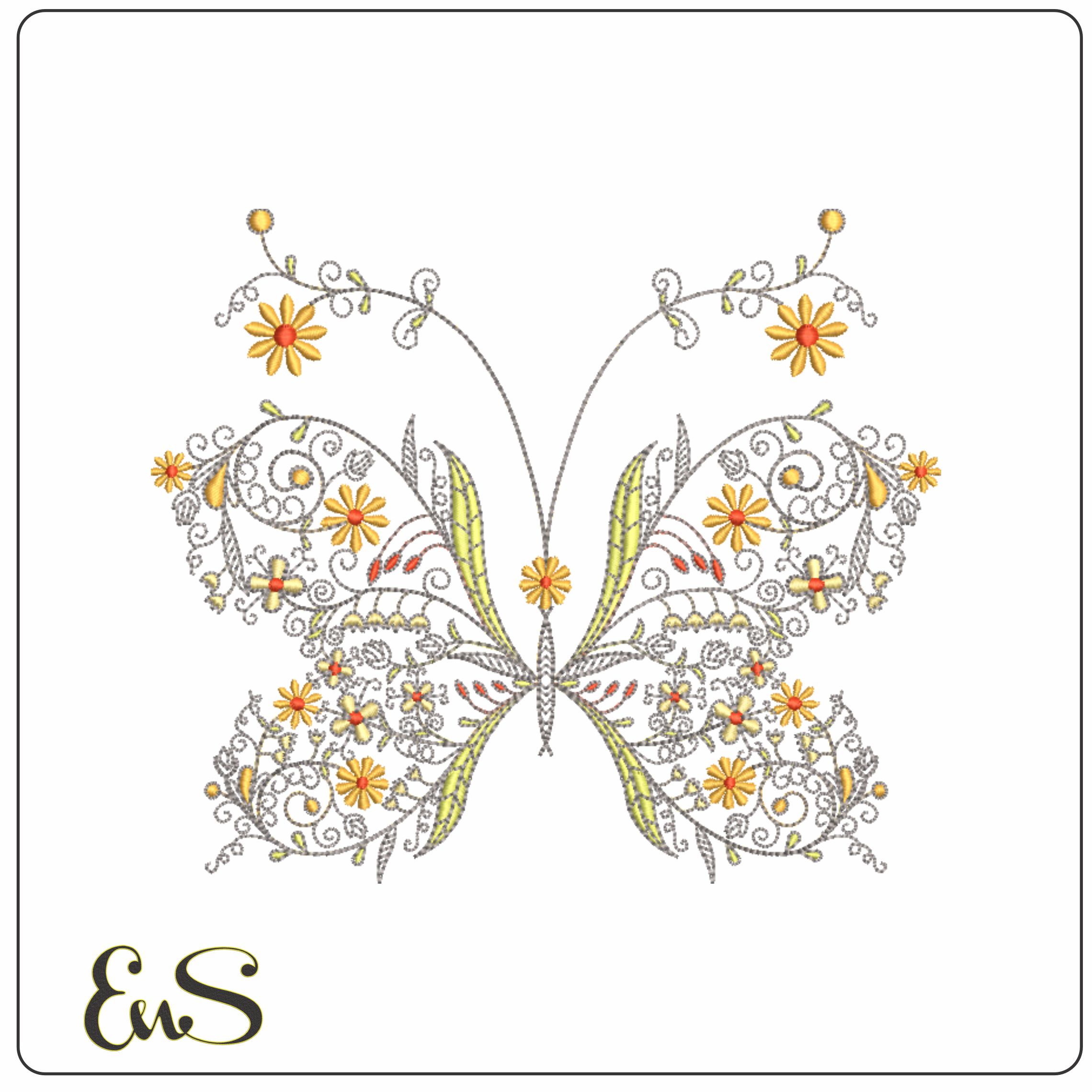 Butterfly Floral-Elegant embroidery design file - instant download