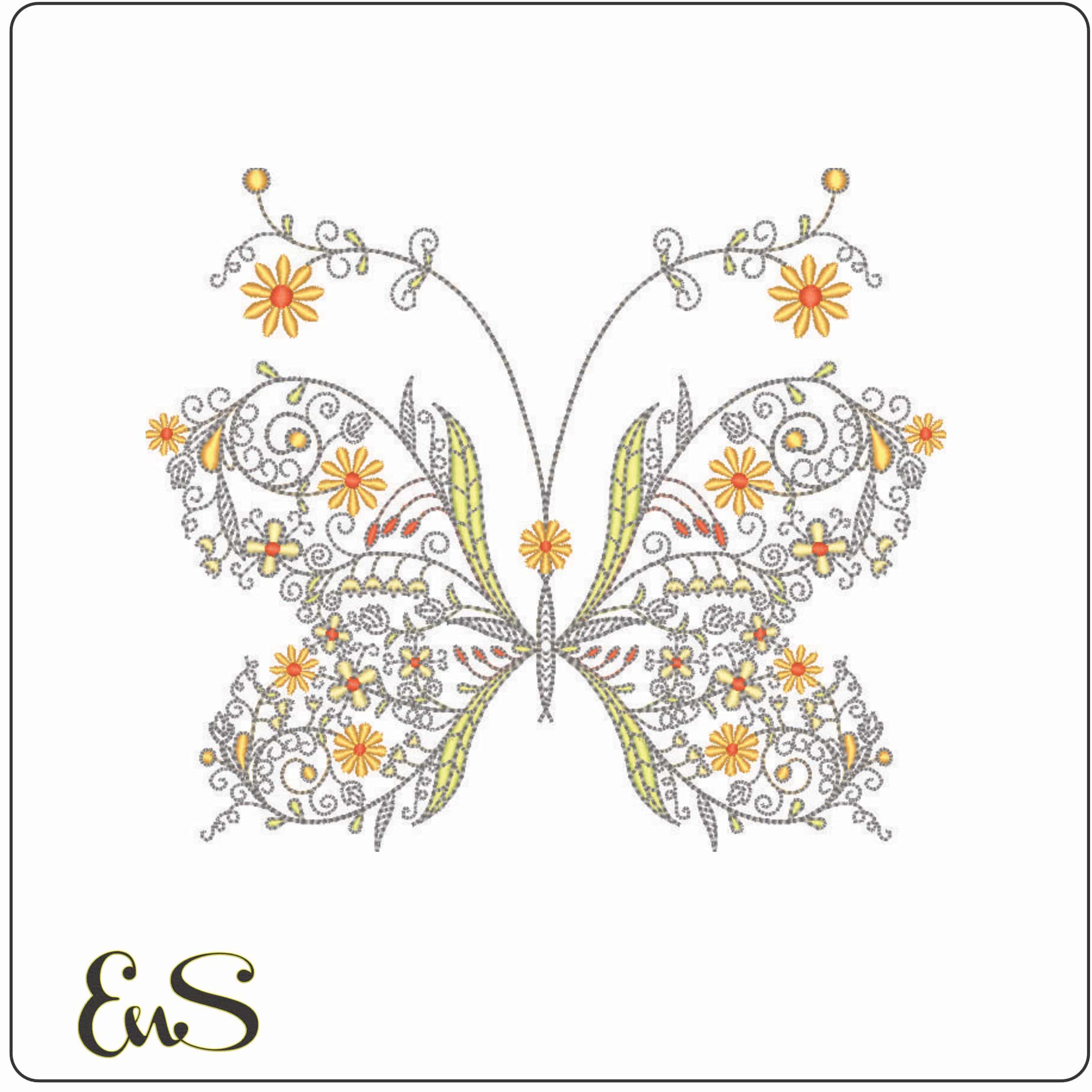 Butterfly Floral-Elegant embroidery design file - instant download
