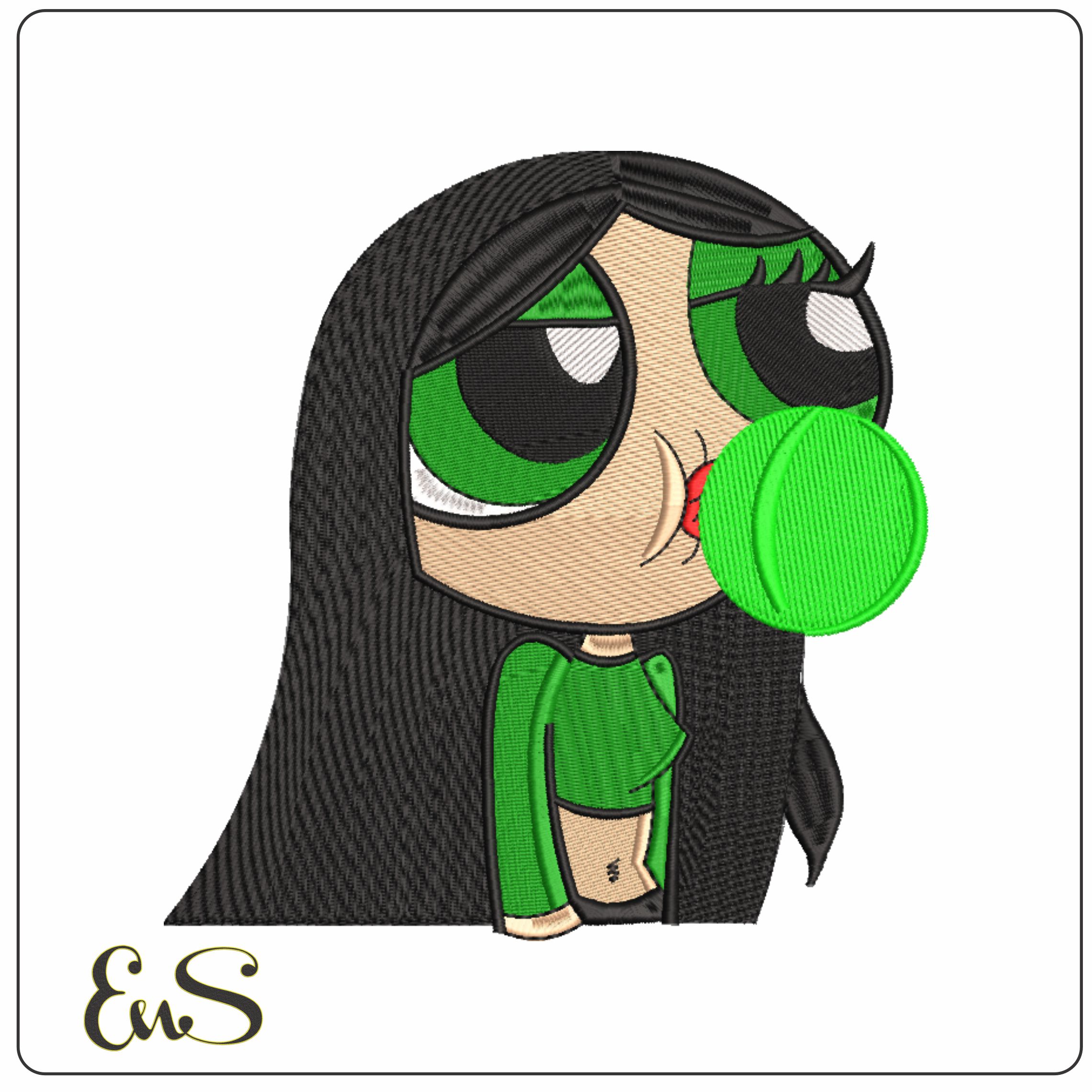Buttercup blowing bubble gum-Elegant embroidery design file - instant download