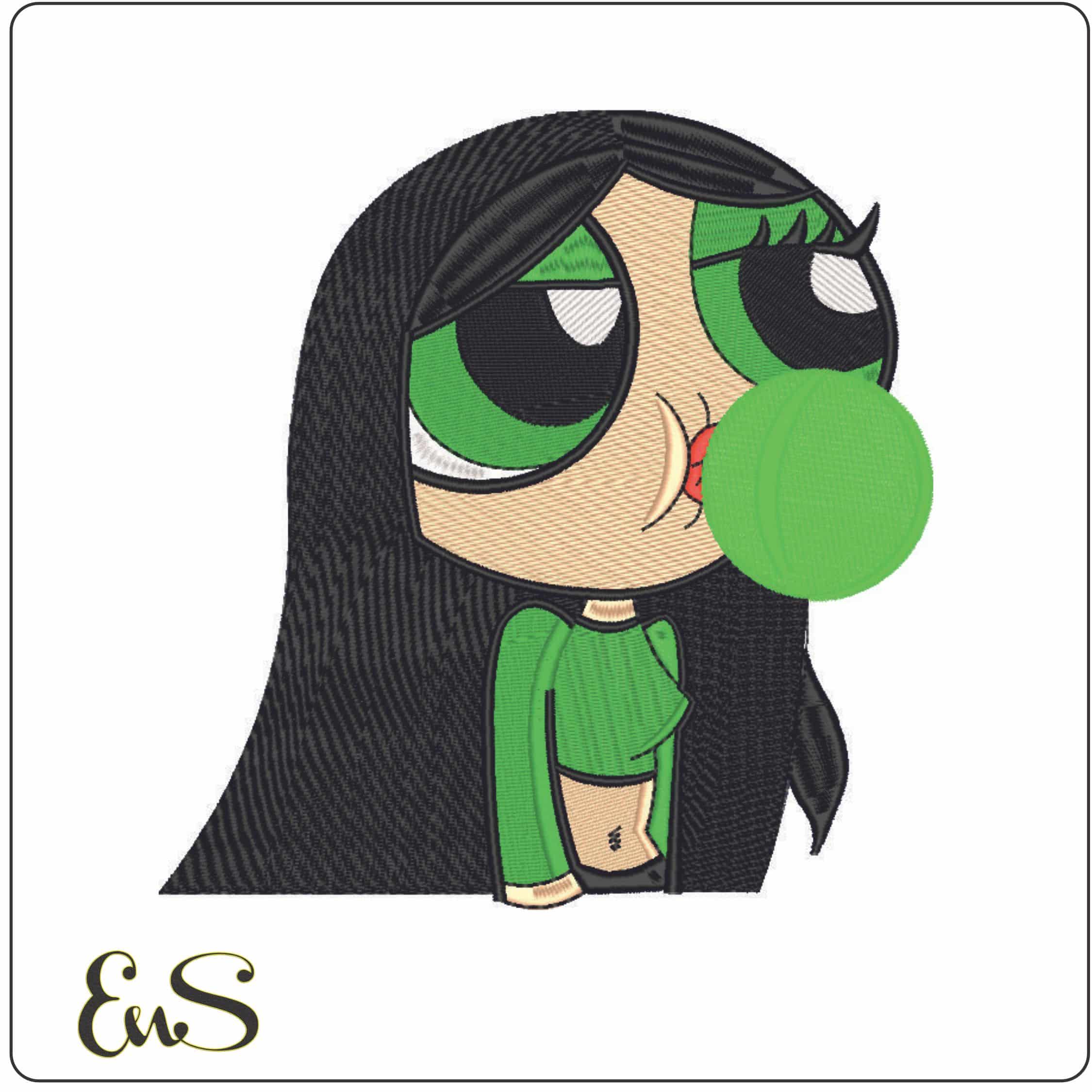 Buttercup blowing bubble gum-Elegant embroidery design file - instant download