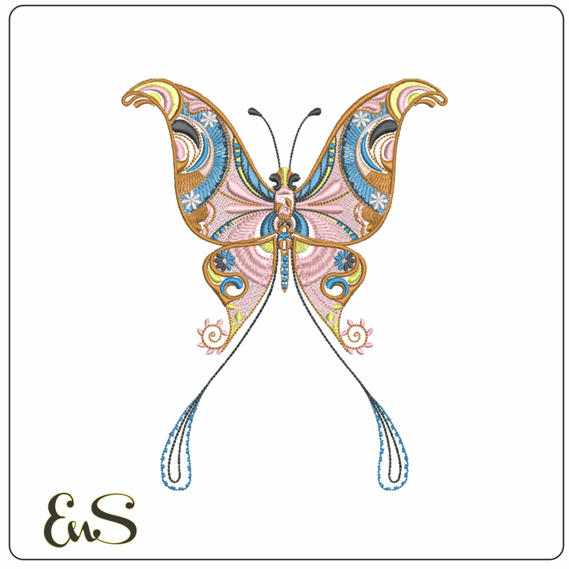 Butterfly Colorful 1970s-Elegant embroidery design file - instant download