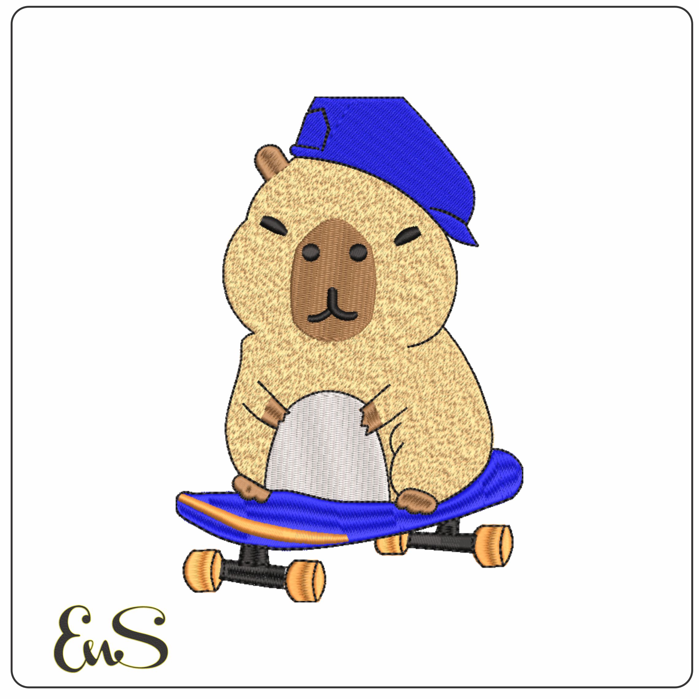 Capibara on Skateboard-Elegant embroidery design file - instant download