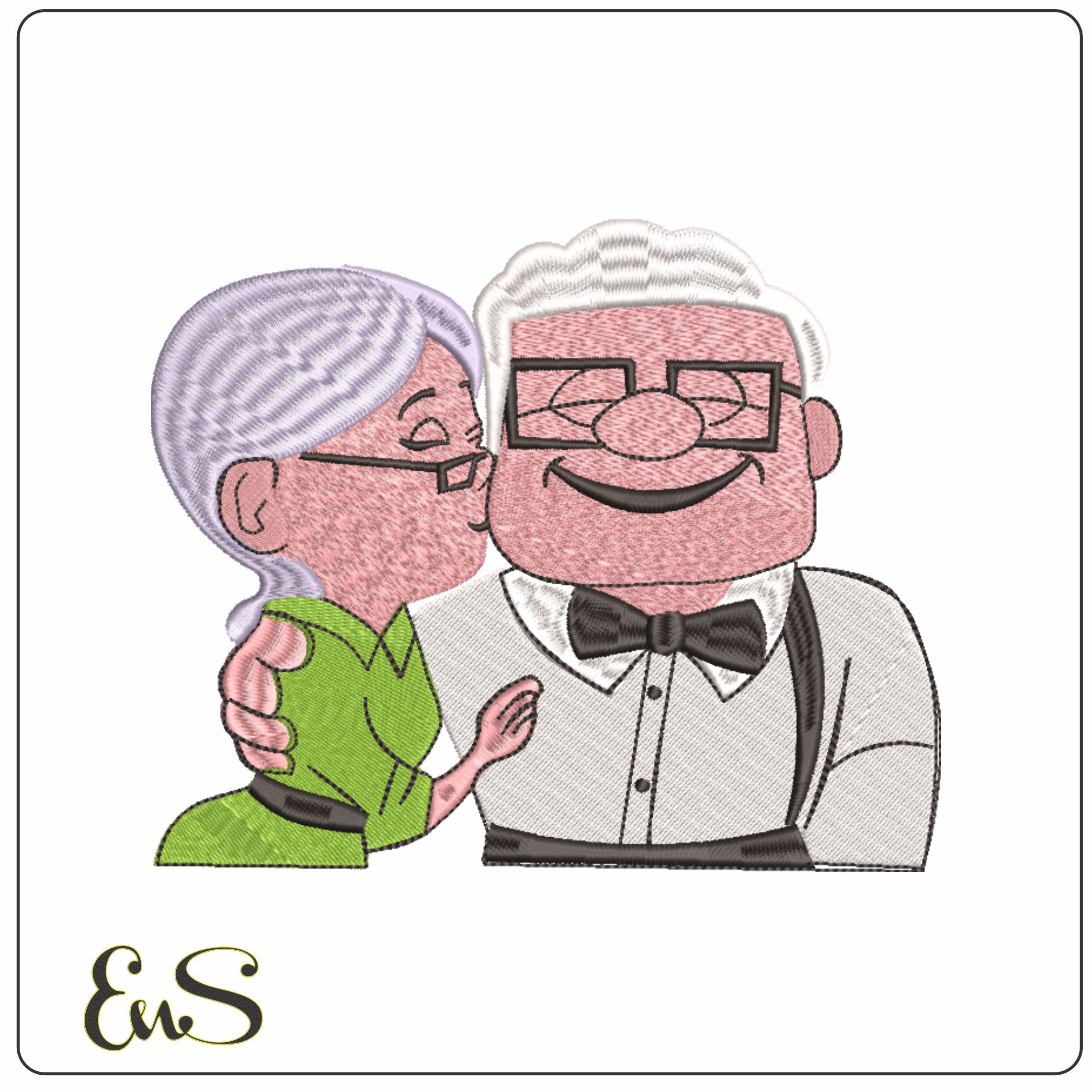 Carl and Ellie Fredricksen Old Couple - Disney Up-Elegant embroidery design file - instant download