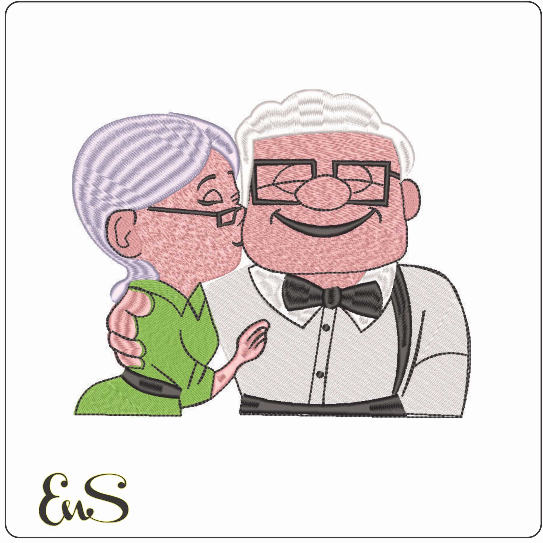 Carl and Ellie Fredricksen Old Couple - Disney Up-Elegant embroidery design file - instant download