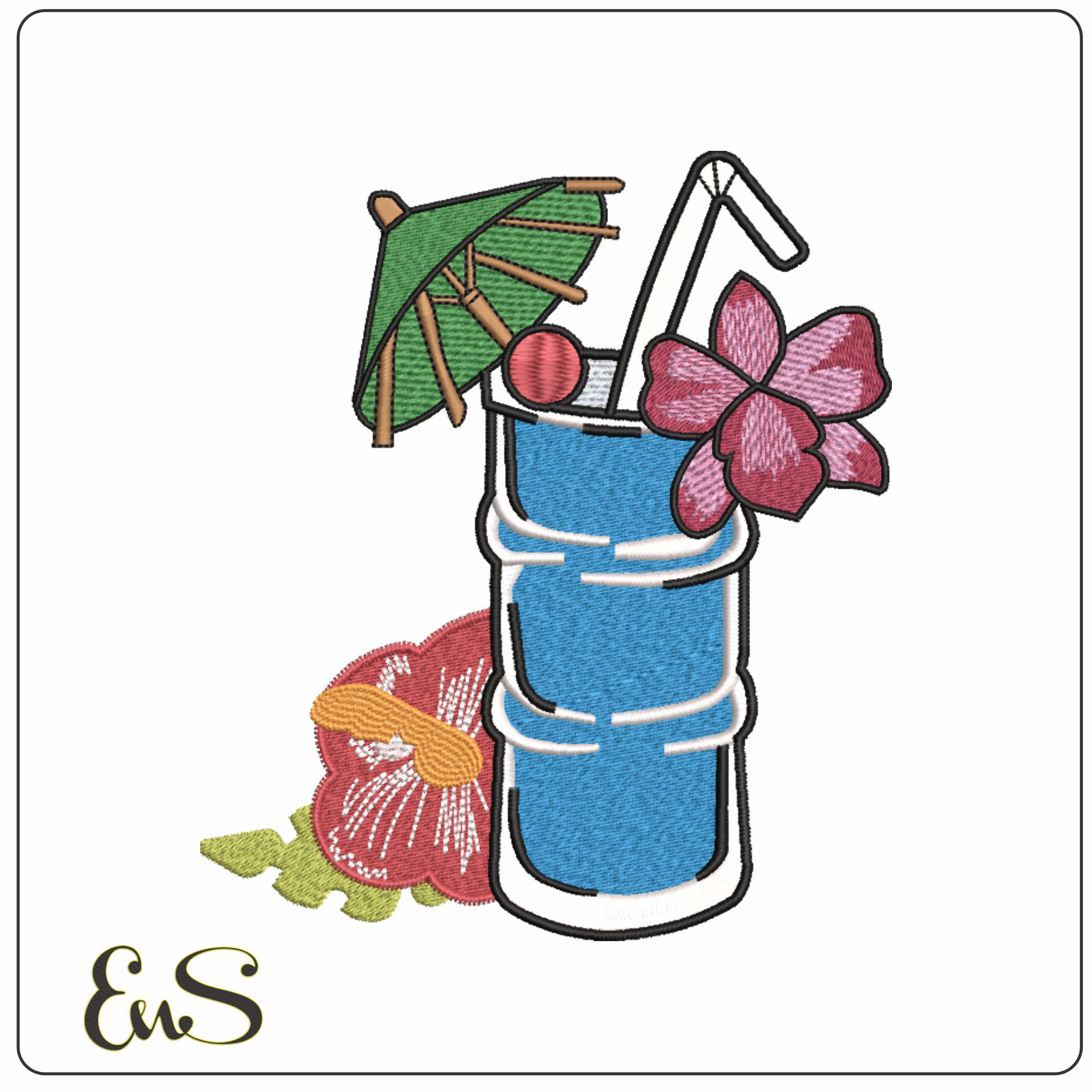 Cocktail and Umbrella-Elegant embroidery design file - instant download