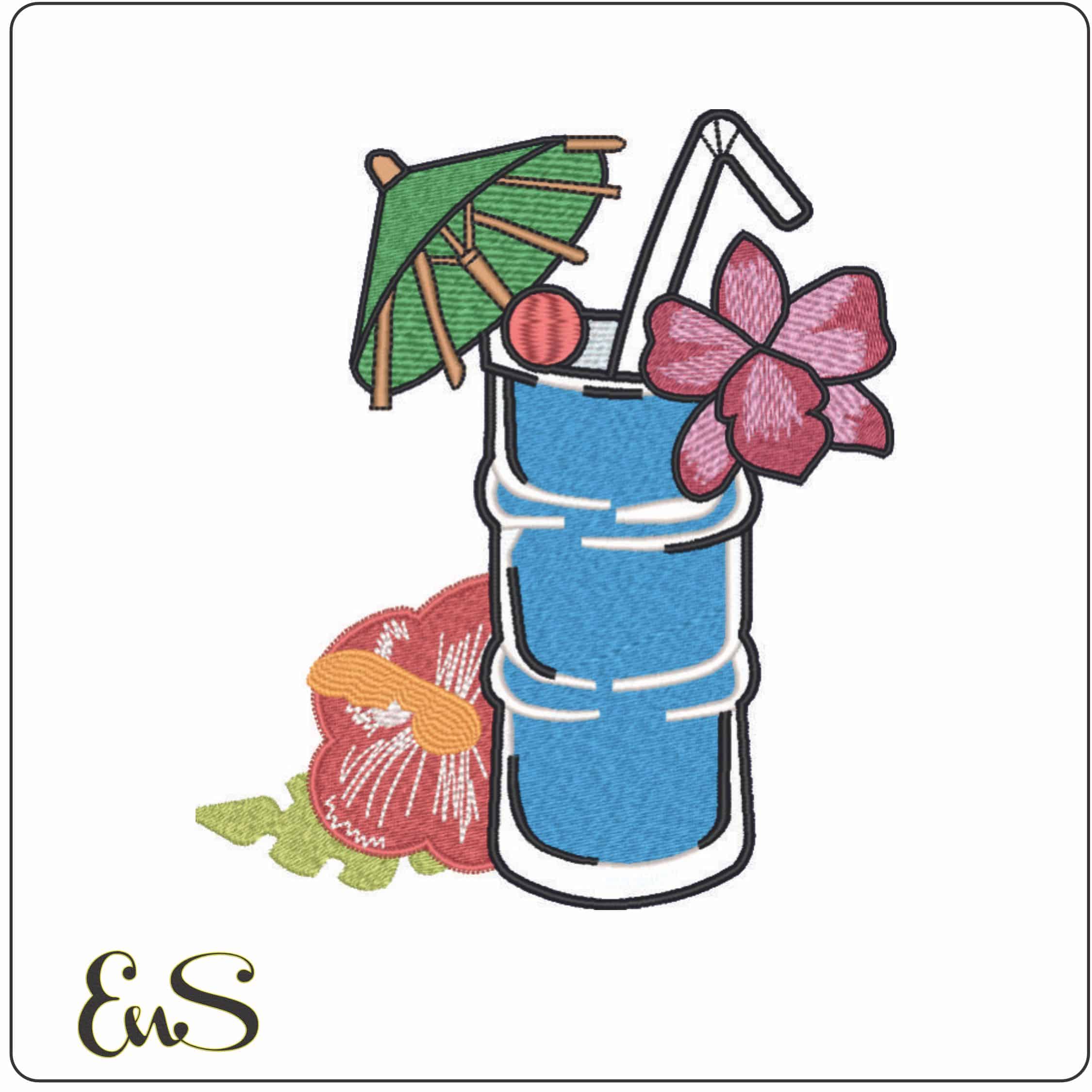 Cocktail and Umbrella-Elegant embroidery design file - instant download