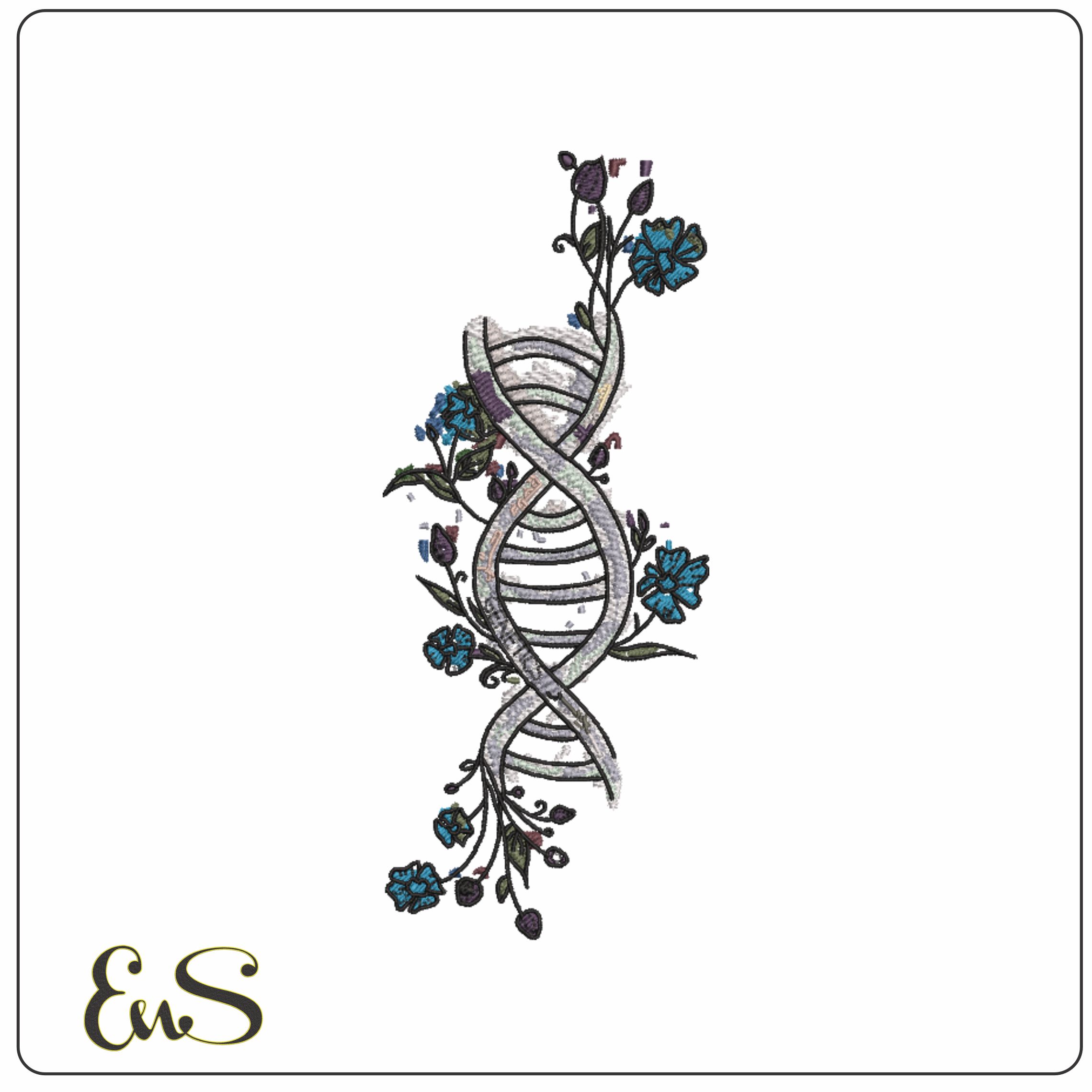 DNA Helix with Flowers-Elegant embroidery design file - instant download