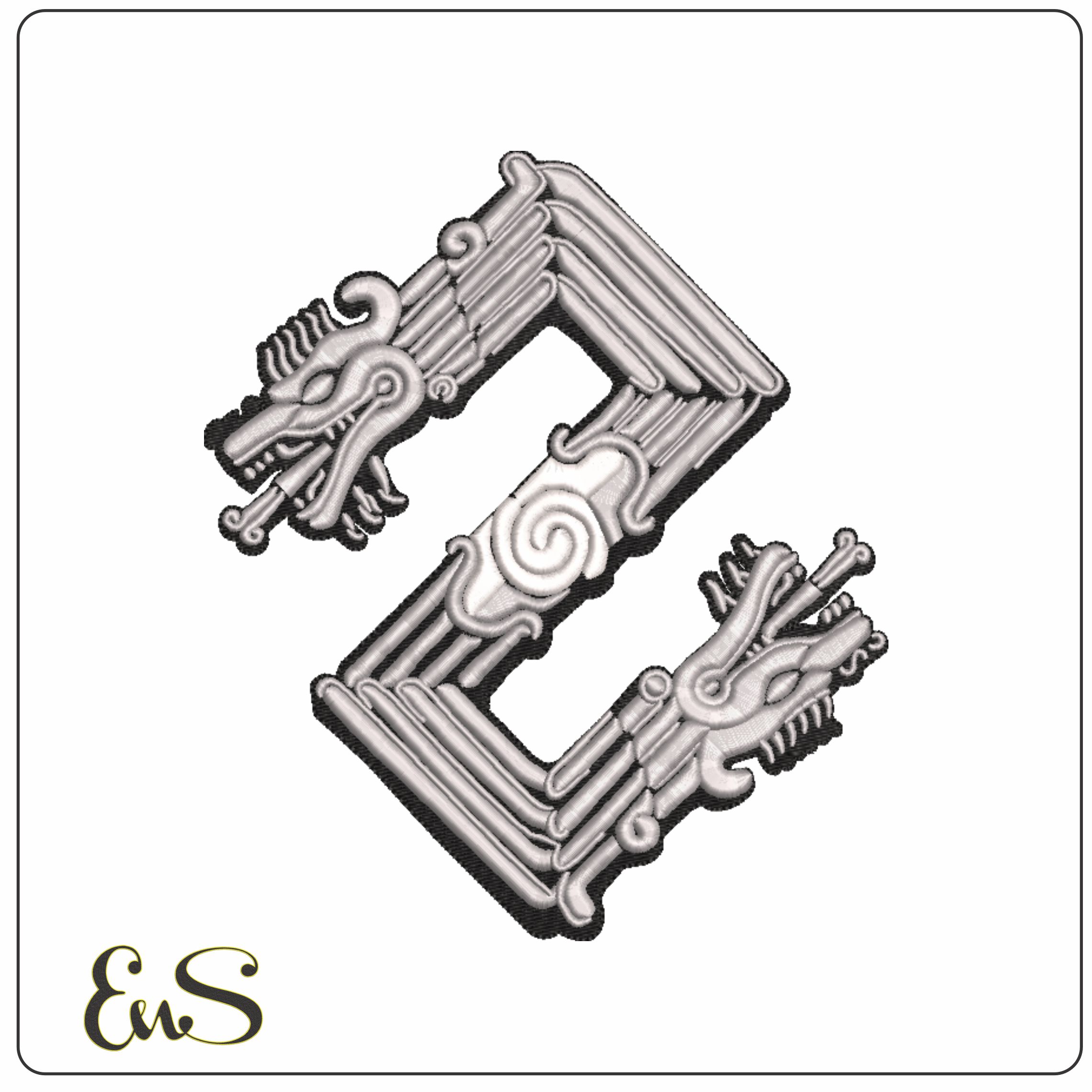 Double headed Mayan Dragon-Elegant embroidery design file - instant download