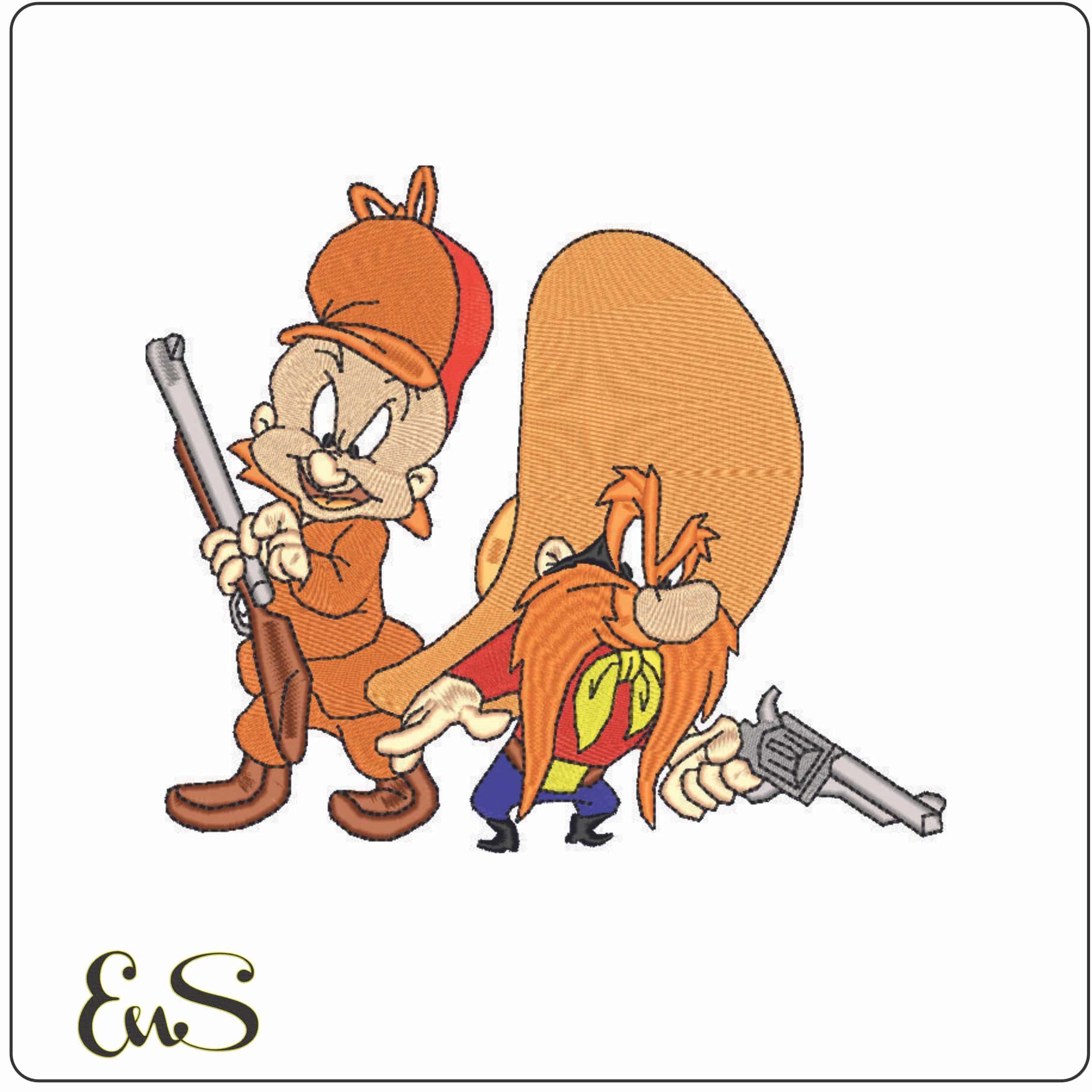 Elmer Fud and Yosemite Sam - Looney Tunes-Elegant embroidery design file - instant download
