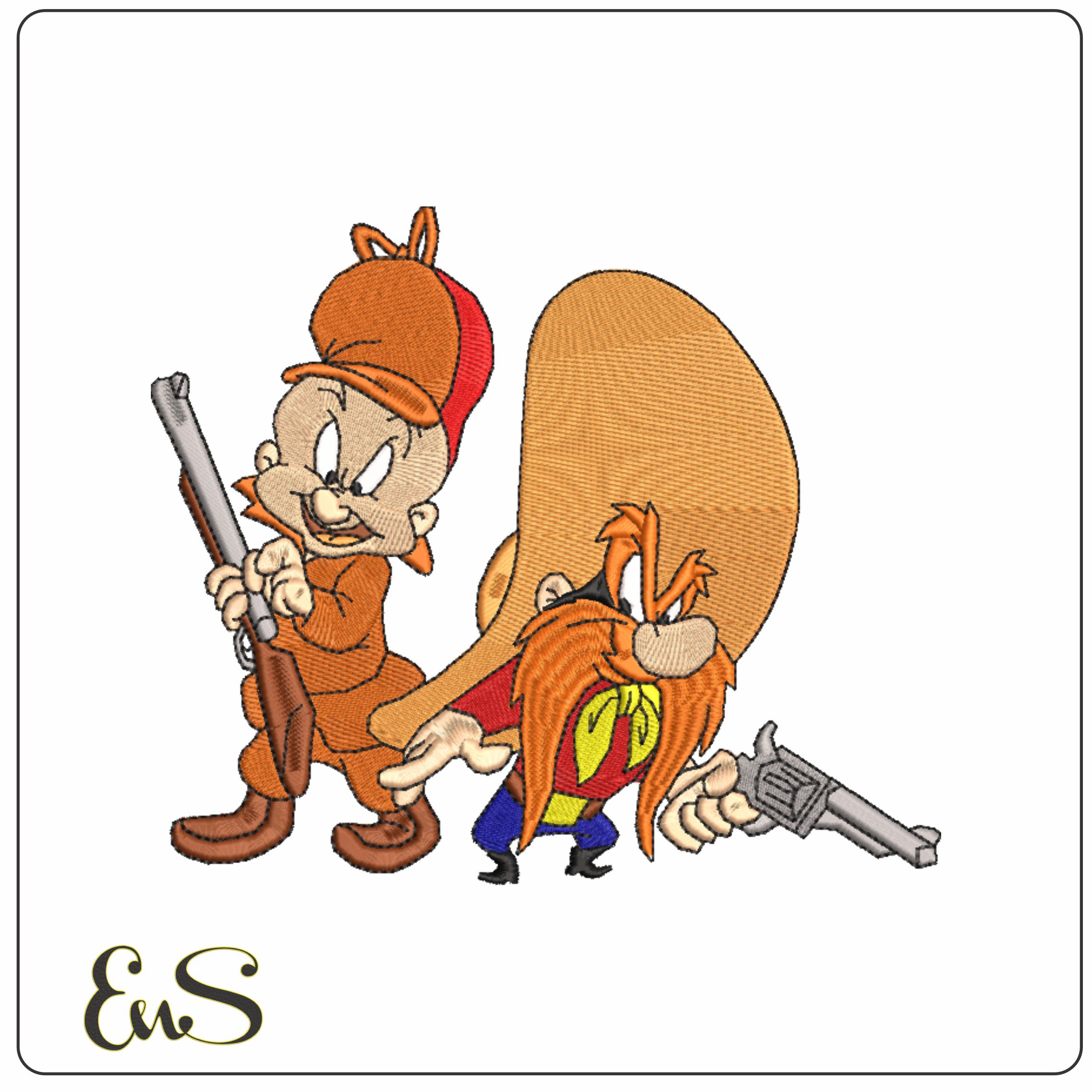 Elmer Fud and Yosemite Sam - Looney Tunes-Elegant embroidery design file - instant download
