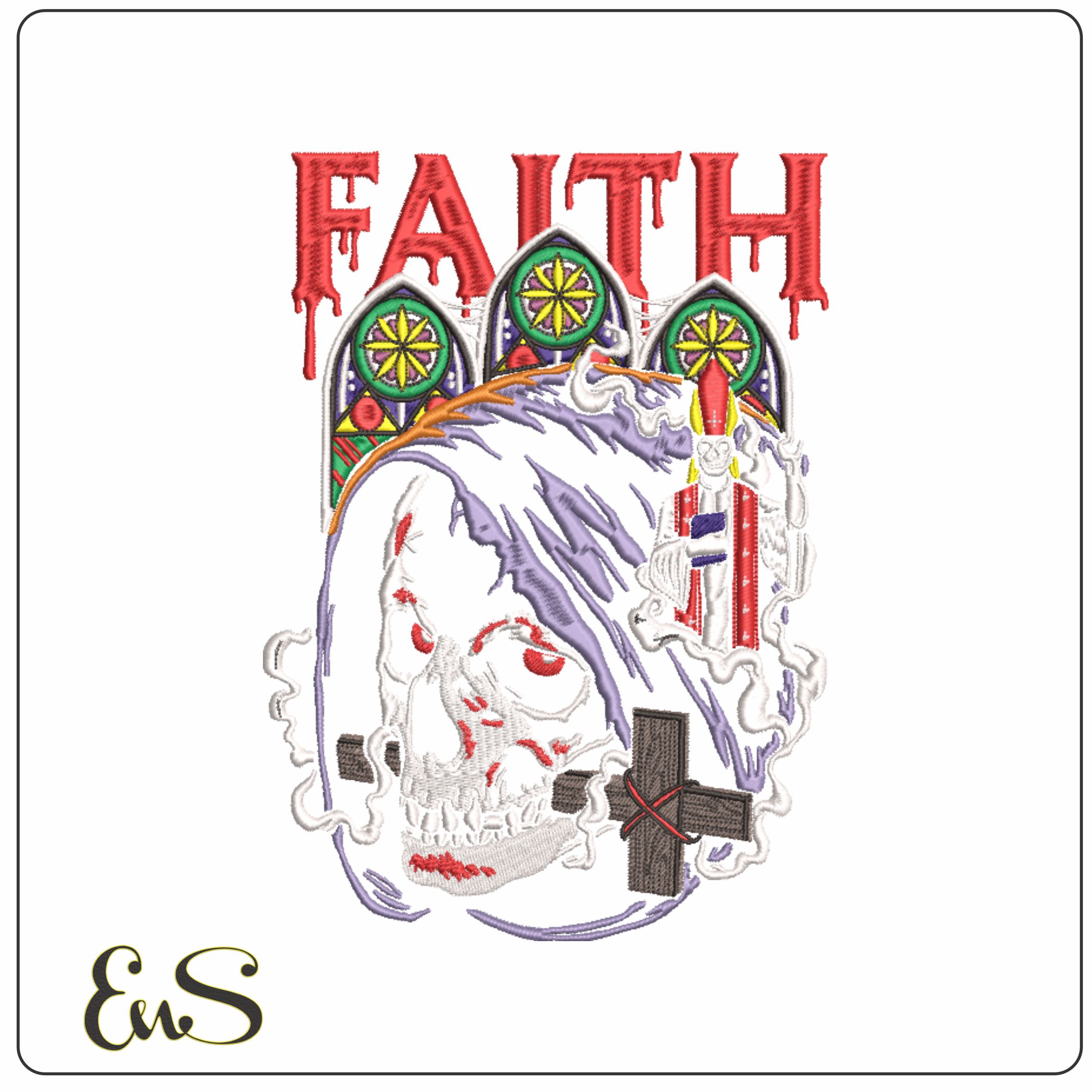 Faith Skull and Cross-Elegant embroidery design file - instant download
