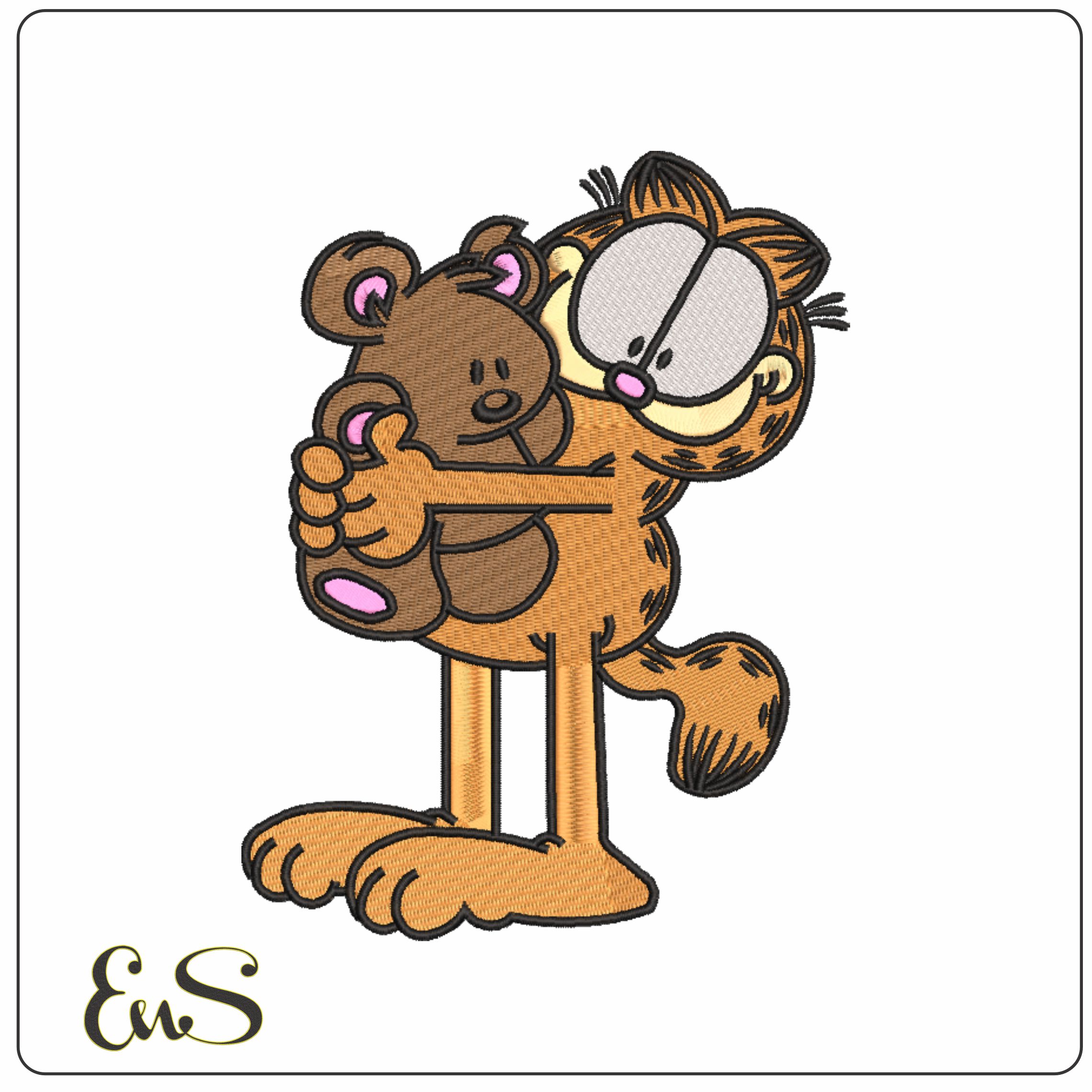 Garfield and Teddy-Elegant embroidery design file - instant download