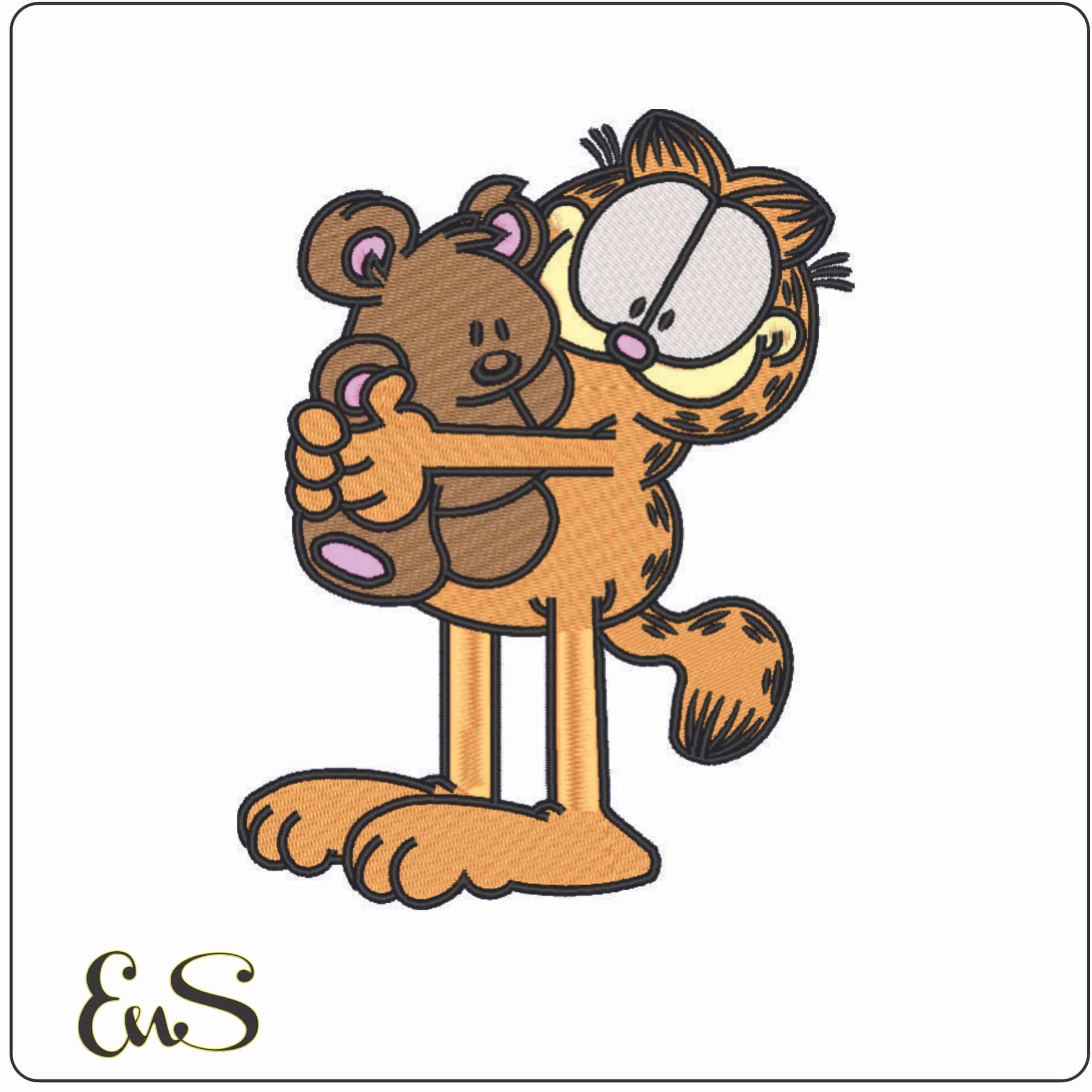 Garfield and Teddy-Elegant embroidery design file - instant download