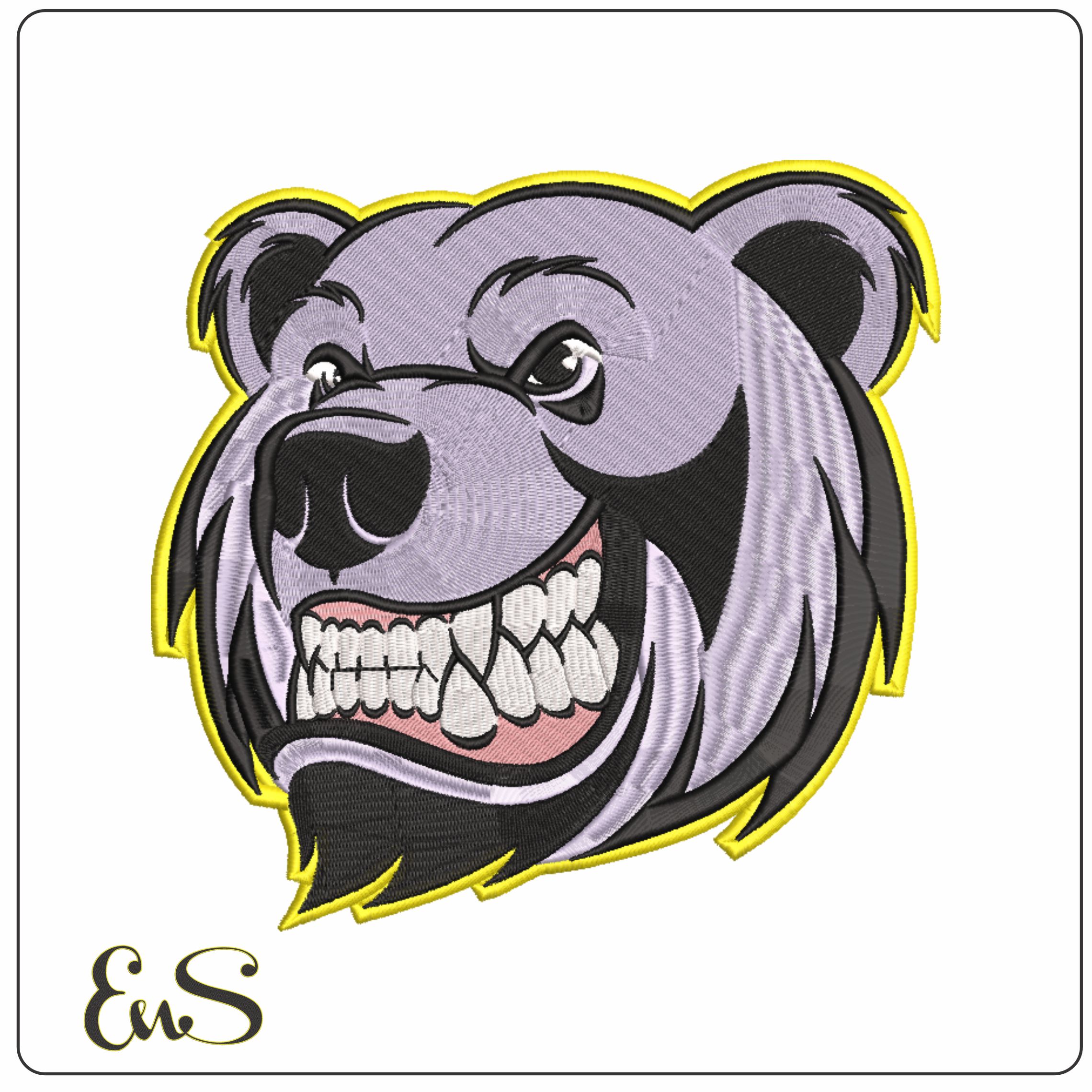Grizzly Bear Head with Teeth-Elegant embroidery design file - instant download