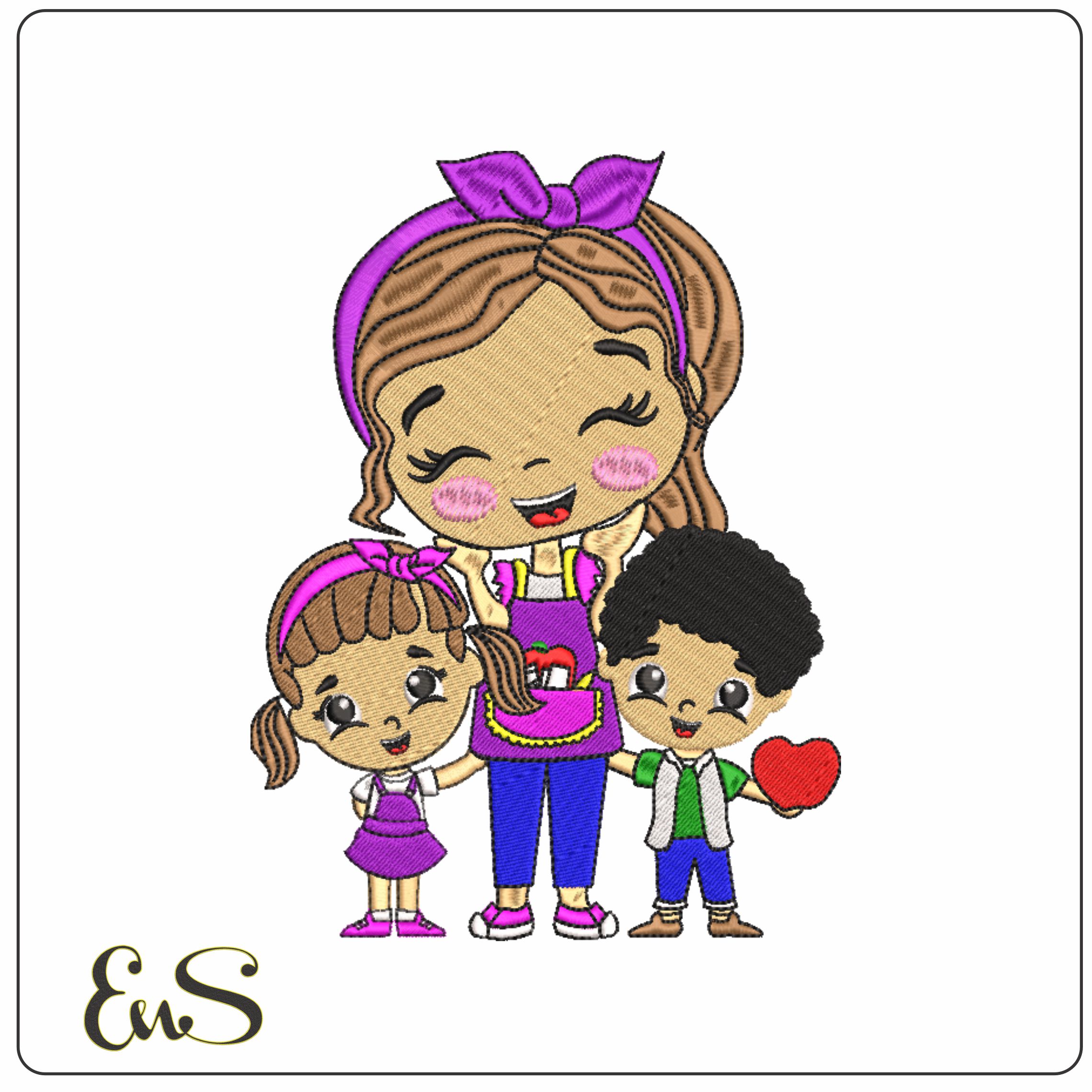 Happy Kids with Mum-Elegant embroidery design file - instant download