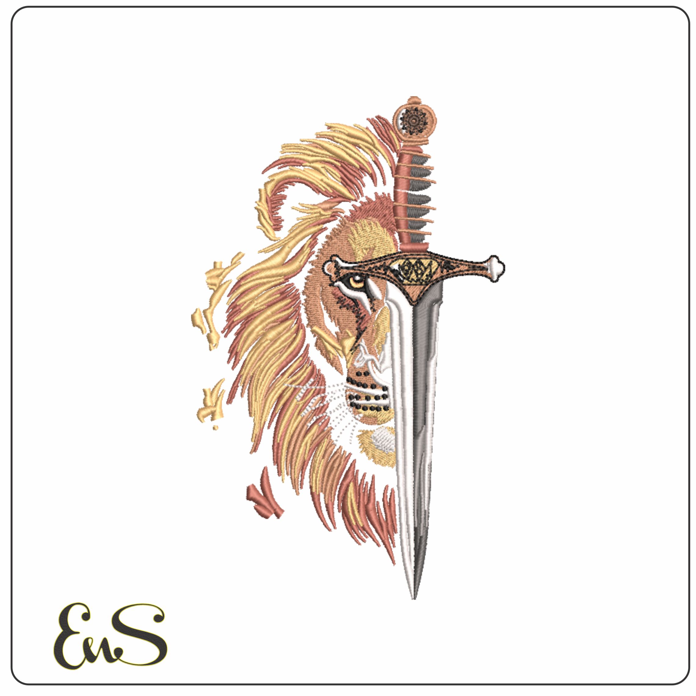Lion and Knife-Elegant embroidery design file - instant download