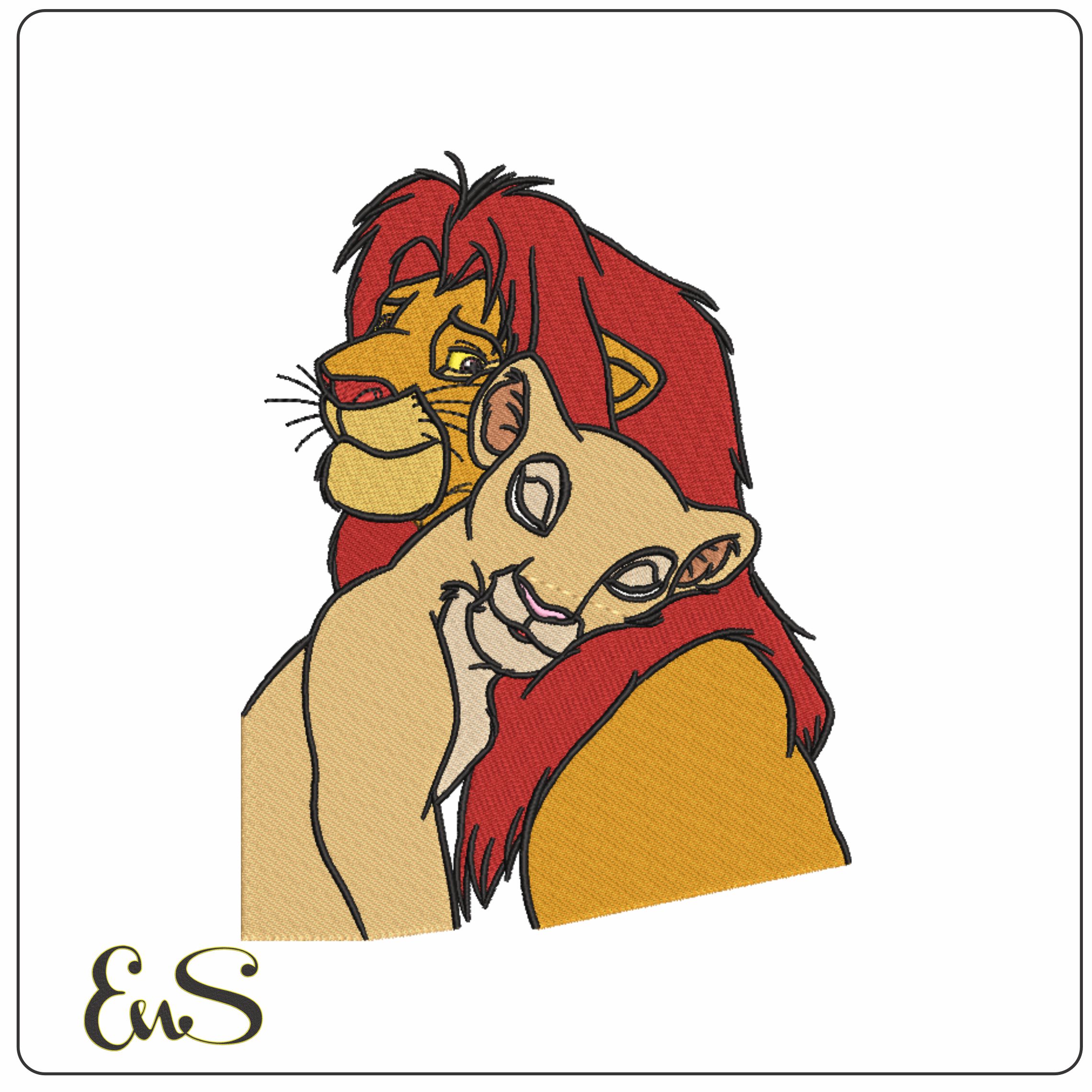 Lion King Simba and Nala-Elegant embroidery design file - instant download