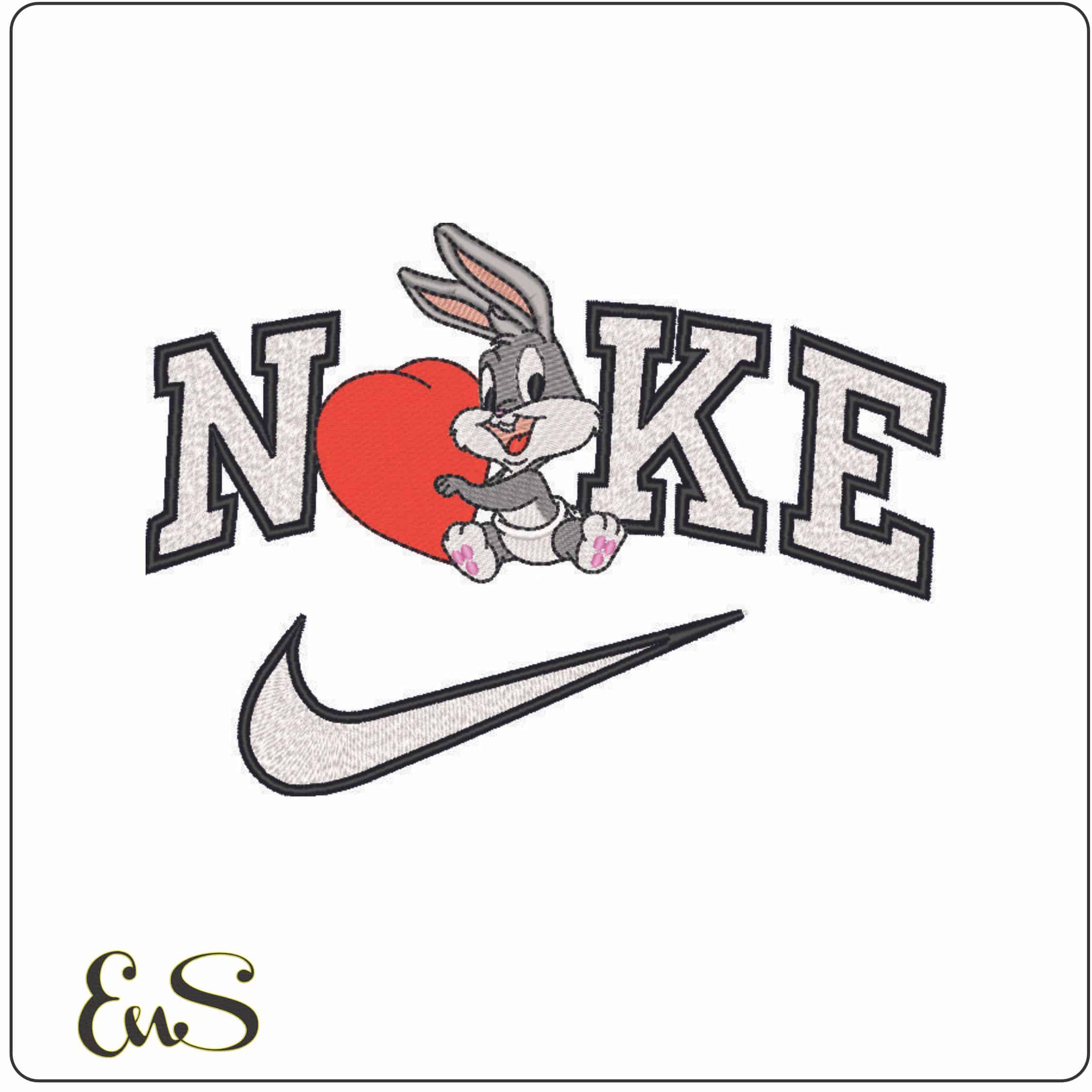Nike Baby Buggs with Heart-Elegant embroidery design file - instant download