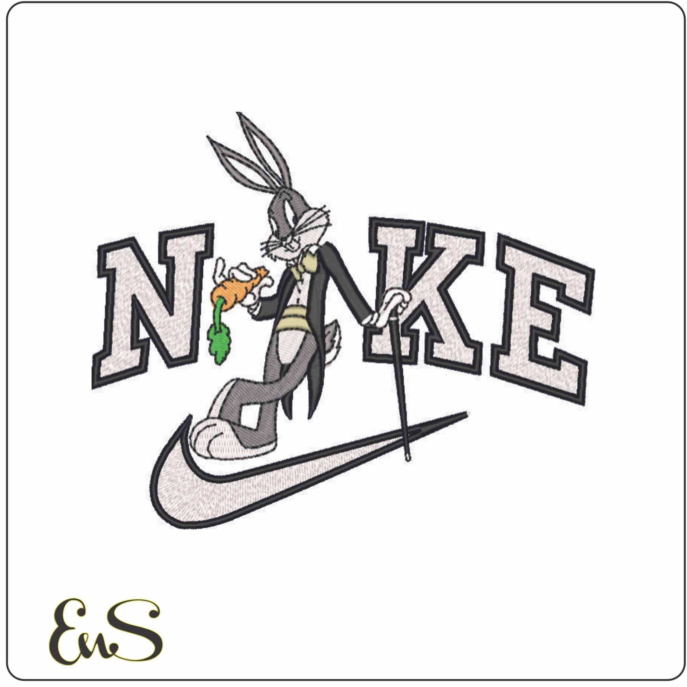Nike Buggs Bunny In Tails with Carrot-Elegant embroidery design file - instant download