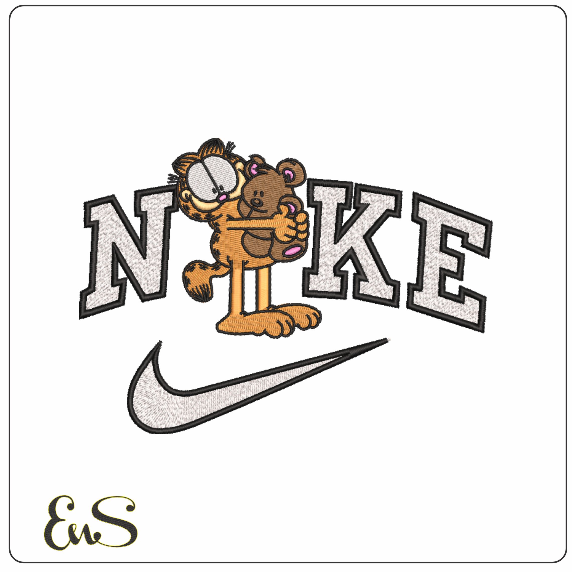 Nike Garfield and Teddy-Elegant embroidery design file - instant download